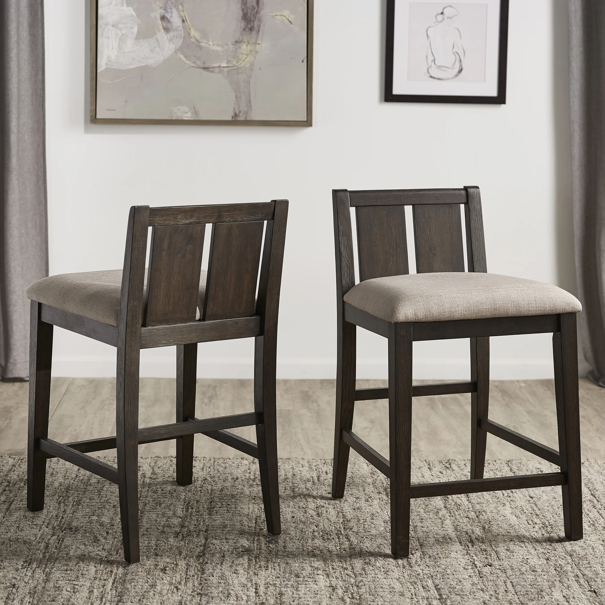 Weston Home Reese Two-Tone Fabric Counter Height Chair, Set of 2, Brown,