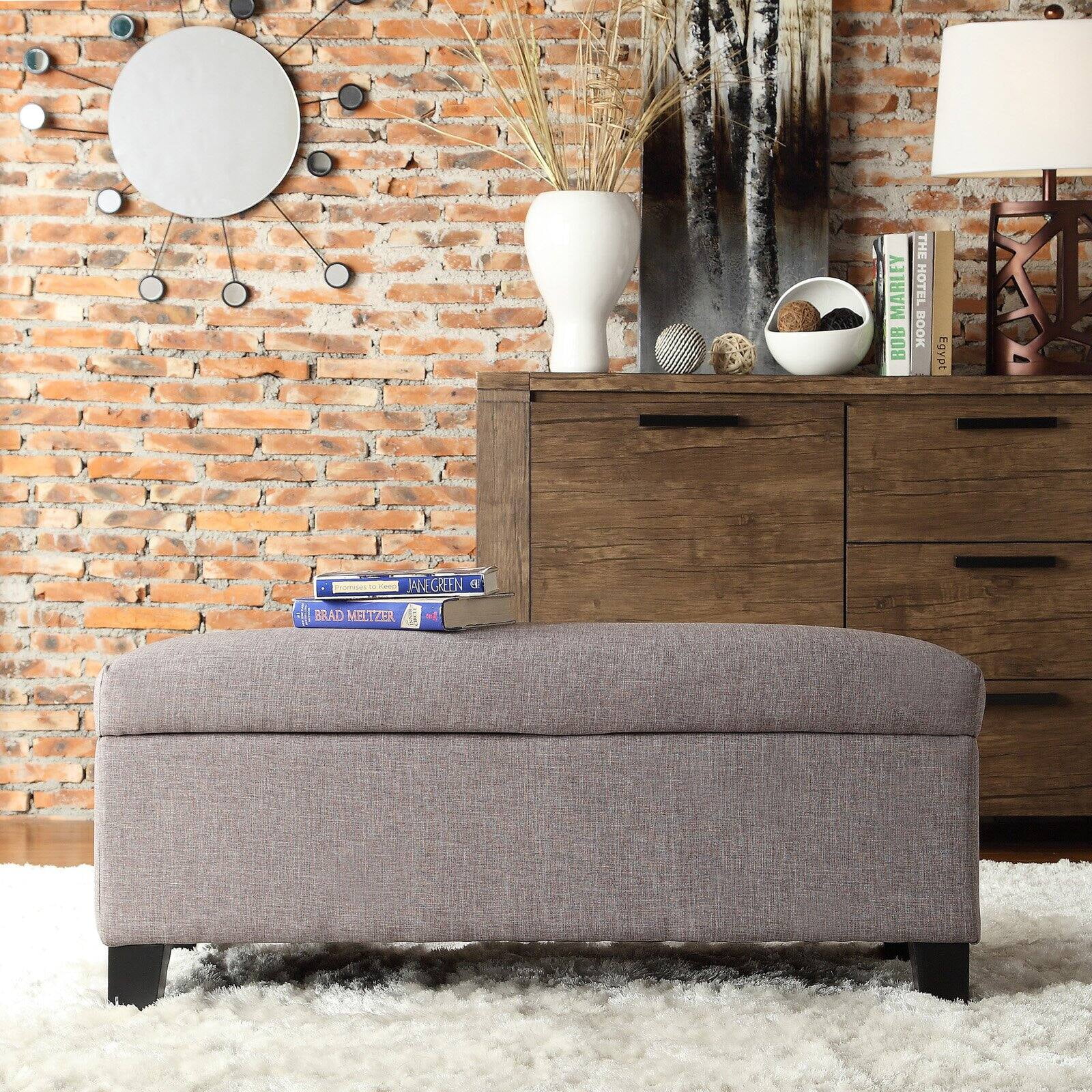 Weston Home Roman Storage Bench - Gray Linen