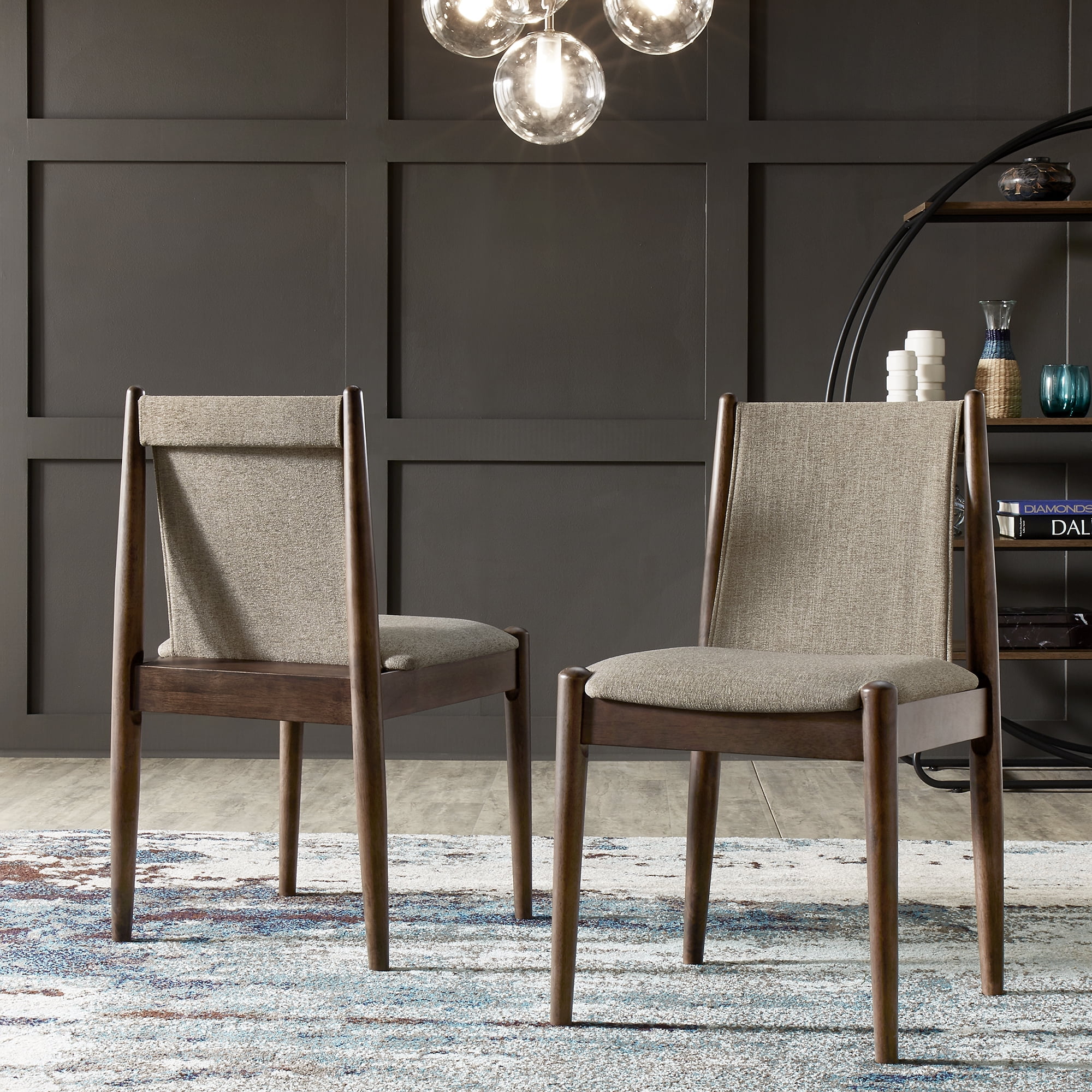 Weston Home Shaynah Walnut Finish Wood Cocoa Upholstered Dining Chairs, Set of 2