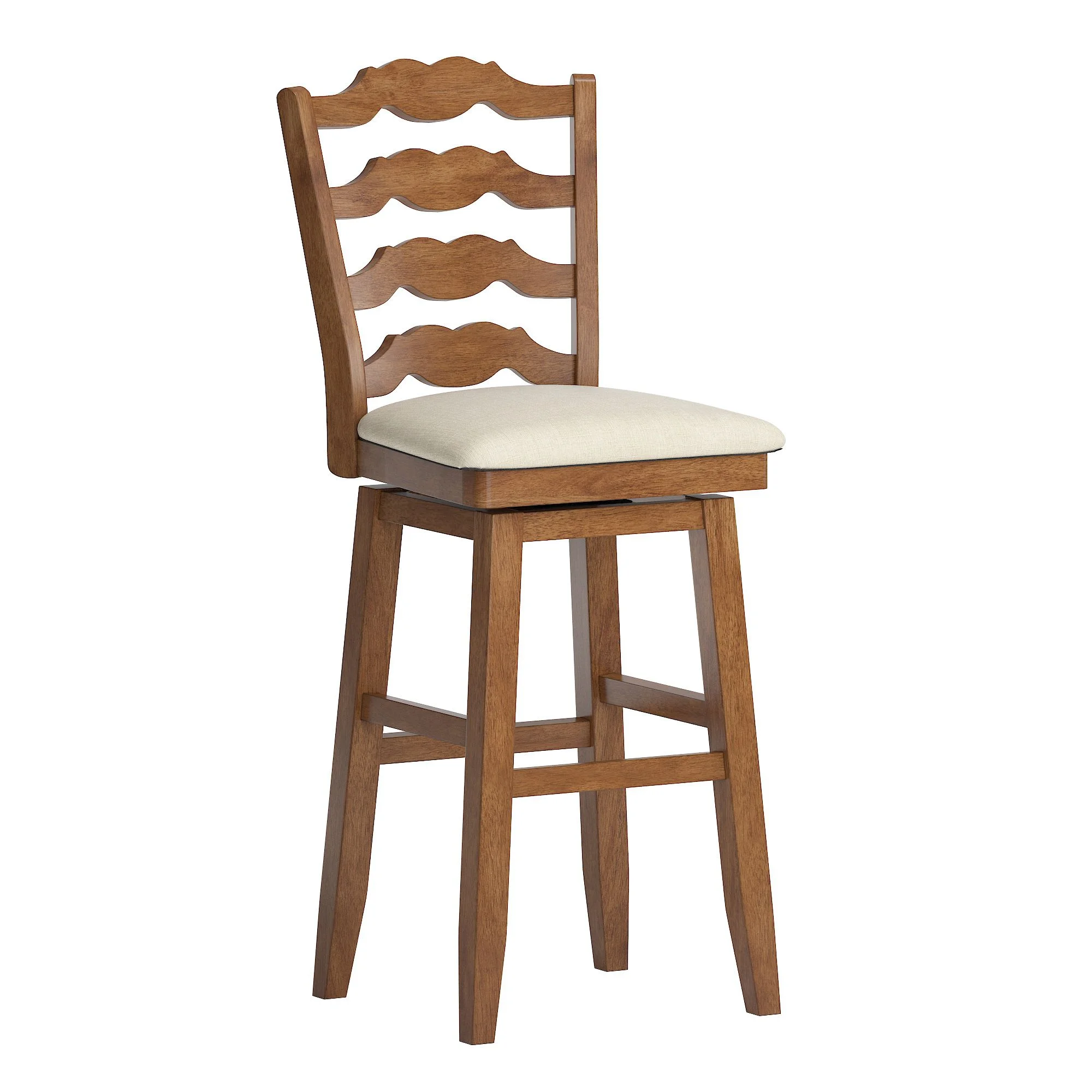 Weston Home Sheena French Ladder Back Bar Height Swivel Stool with Padded Seat, Oak