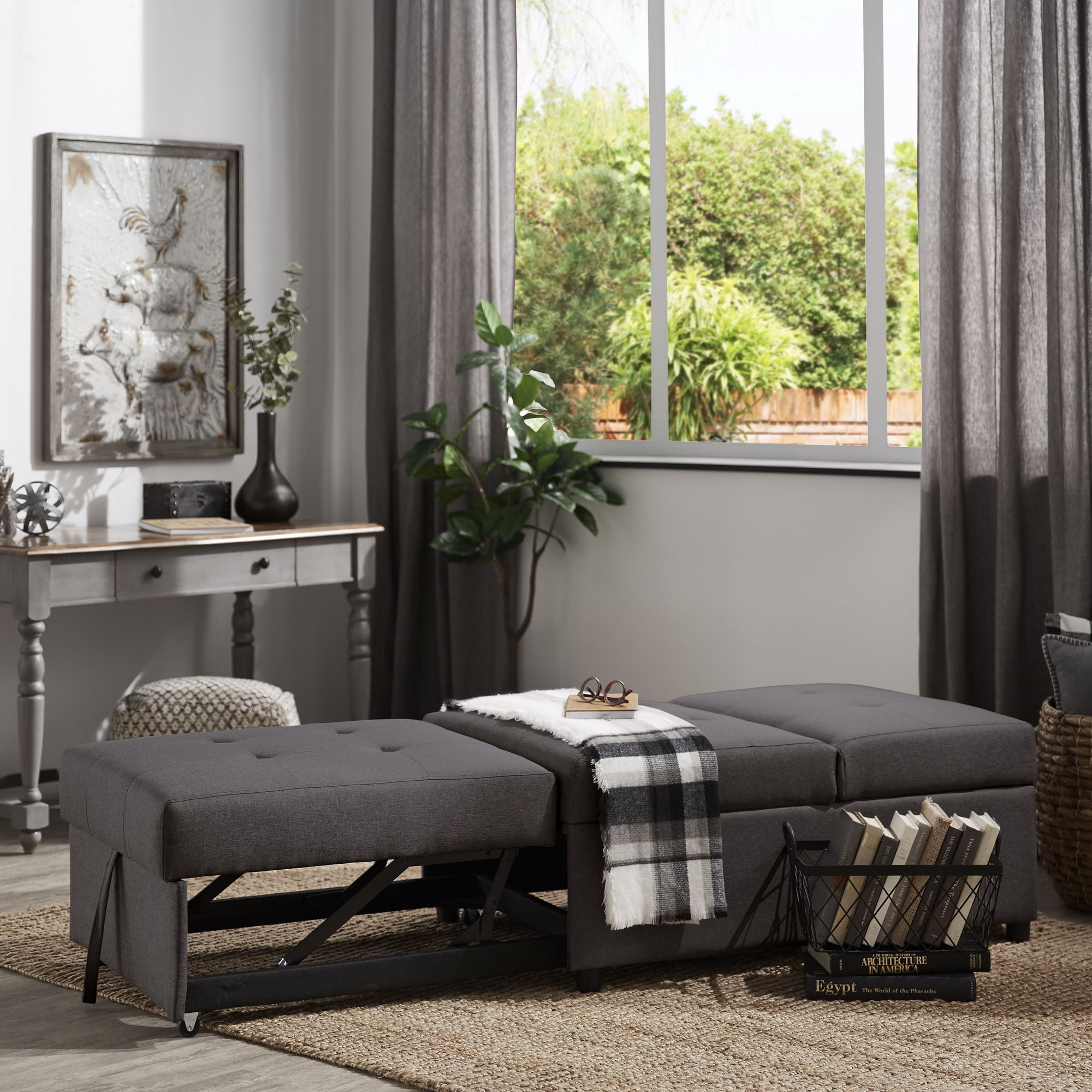 Weston Home Tucker Convertible Ottoman, Dark Grey
