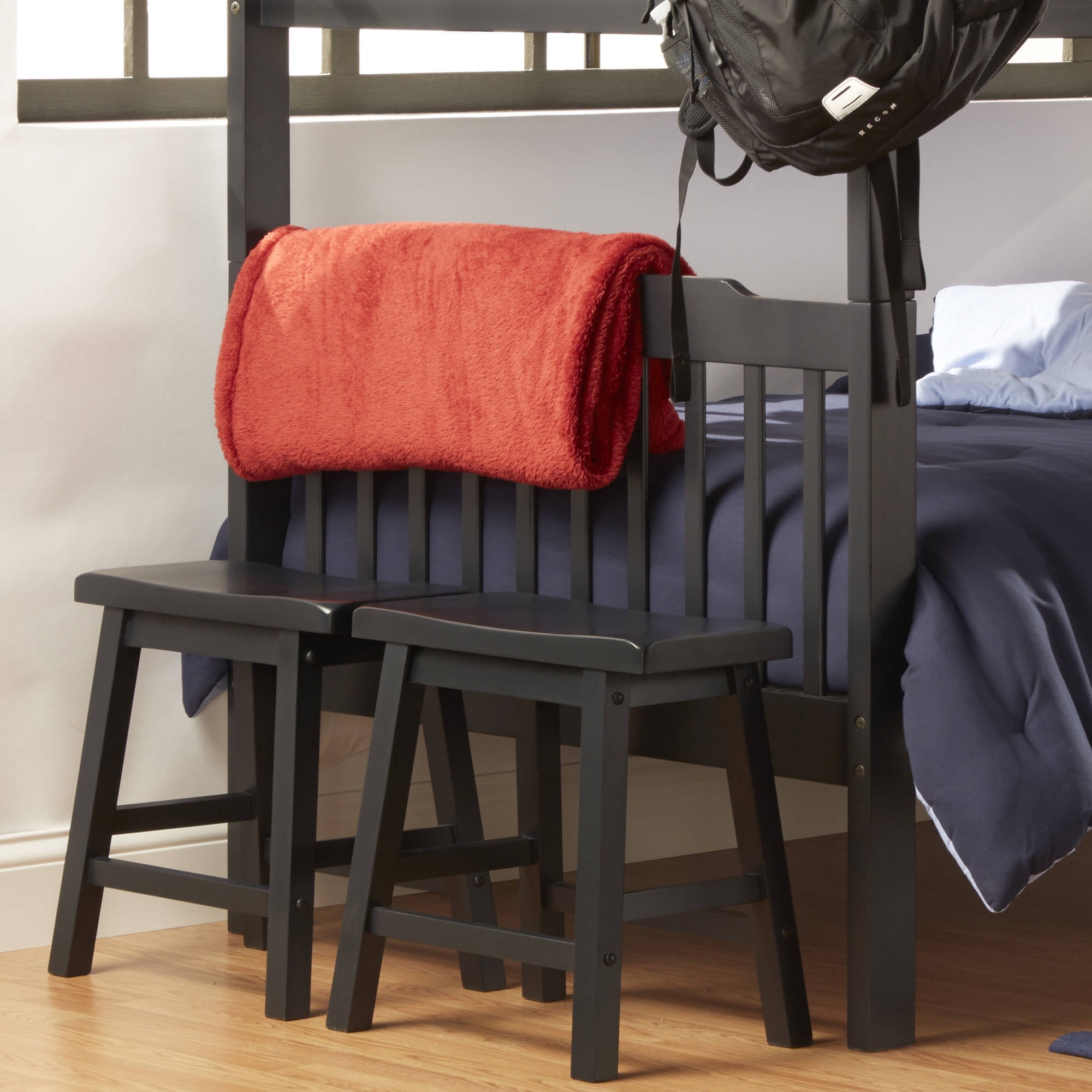 Weston Home 18"H Saddleback Wood Stool, Set of 2, Vulcan Black