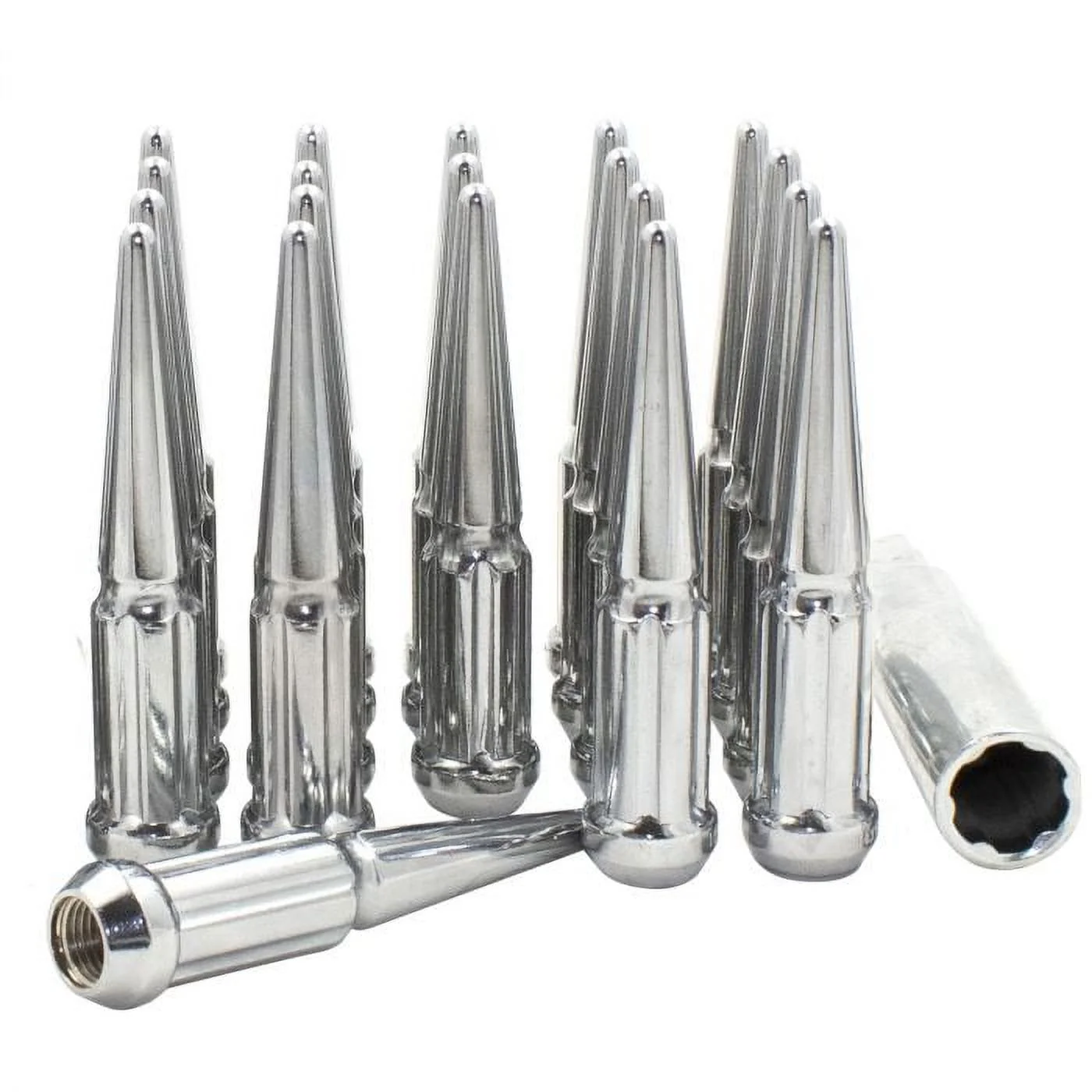 Wheel Accessories Parts 20 Pcs 12mm 1.25 12x1.25 Thread Lug Nuts Spike Spline Solid Metal Truck Spline 4.40" Long Chrome Fits Most Subaru Nissan Passenger Cars