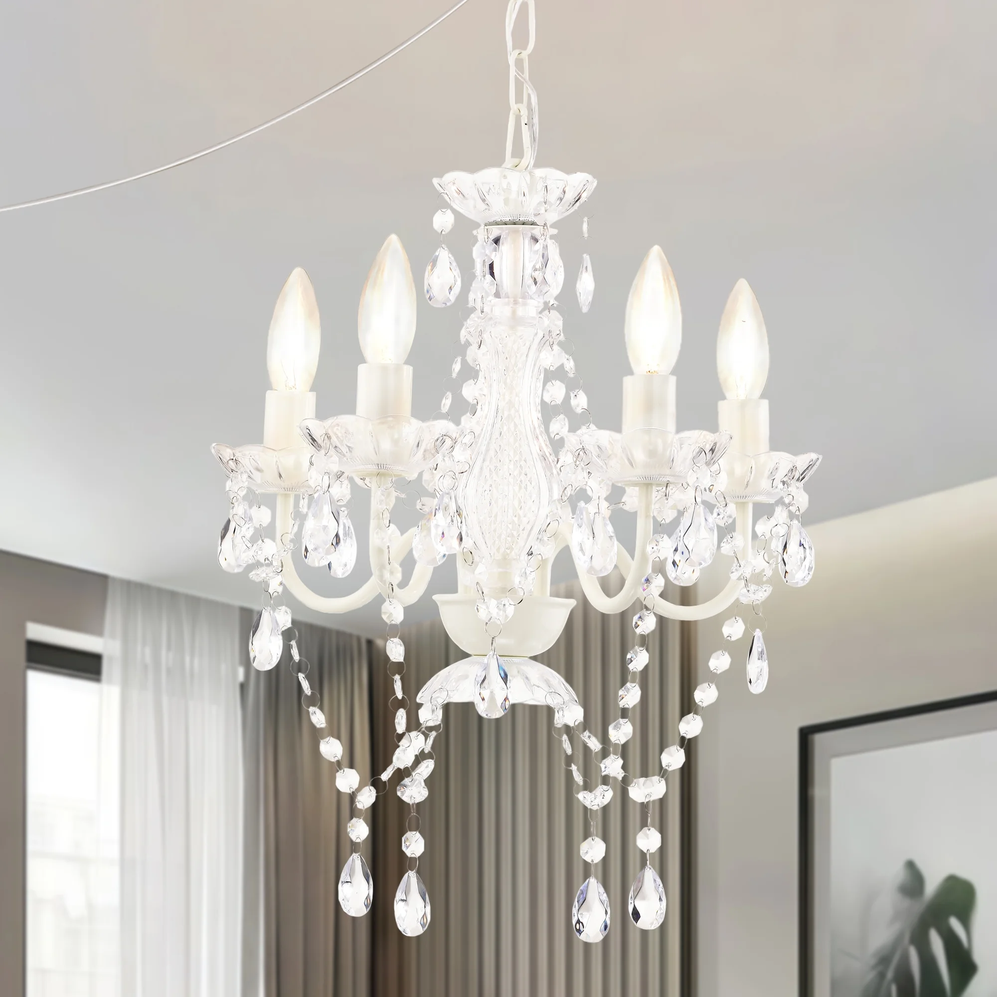 White Chandelier Plug in Chandelier Crystals Chandeliers 4-Light Small Bedroom Chandelier