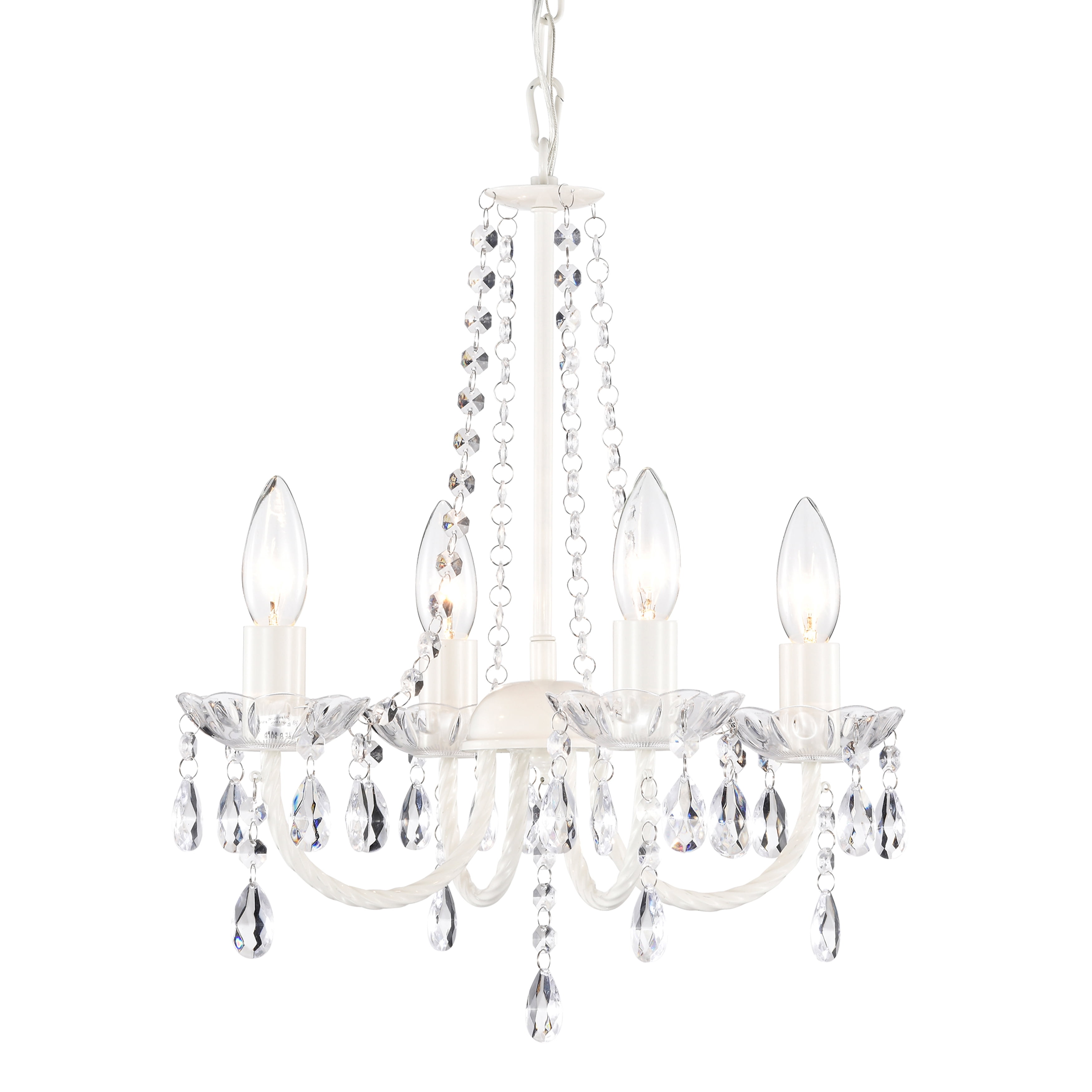 White Chandelier 4-Light Crystal Chandelier Light Fixture Girl Chandelier for Bedroom