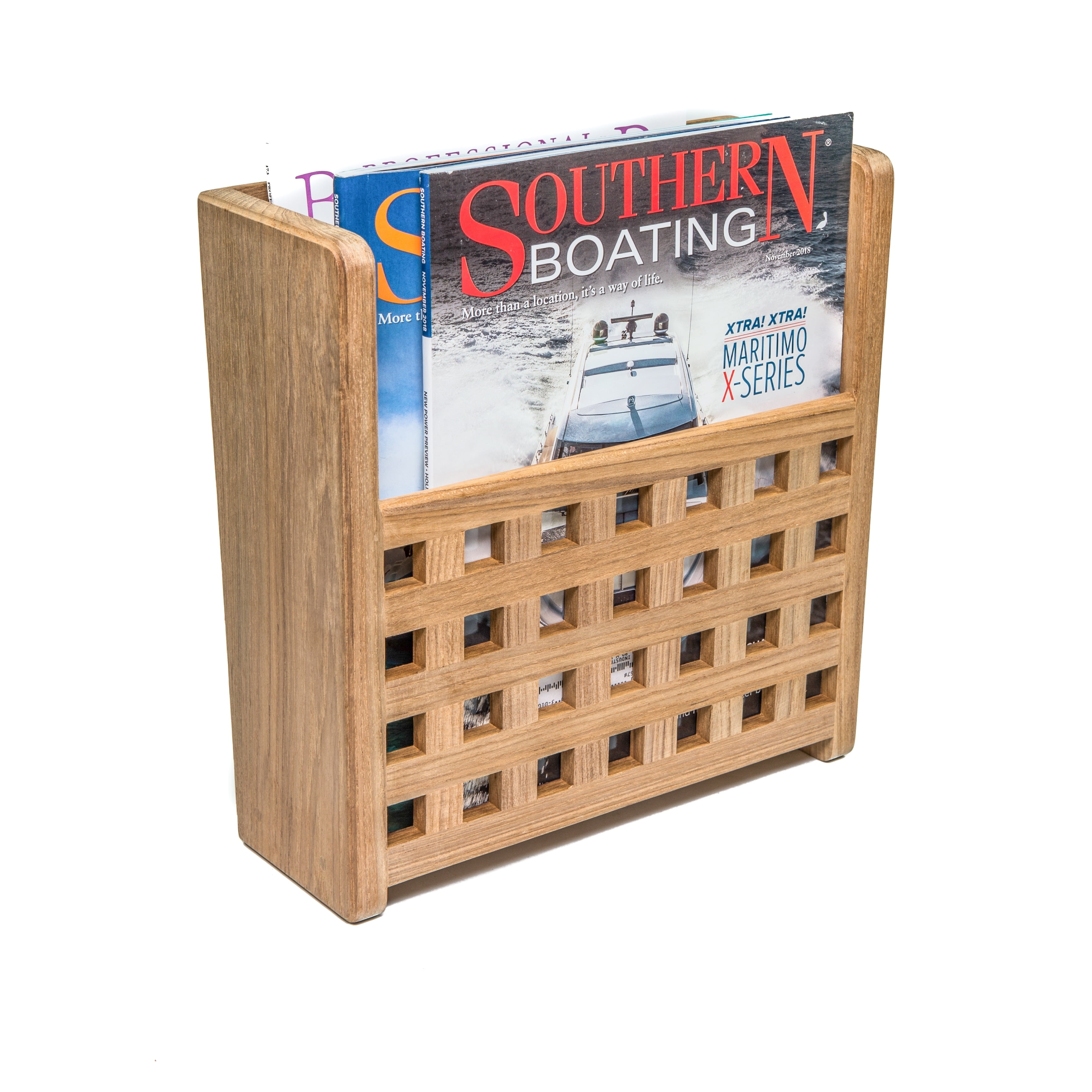 Teak Grate Front Magazine Rack - 10-1/2" W x 11-1/4" H x 4-3/8" D