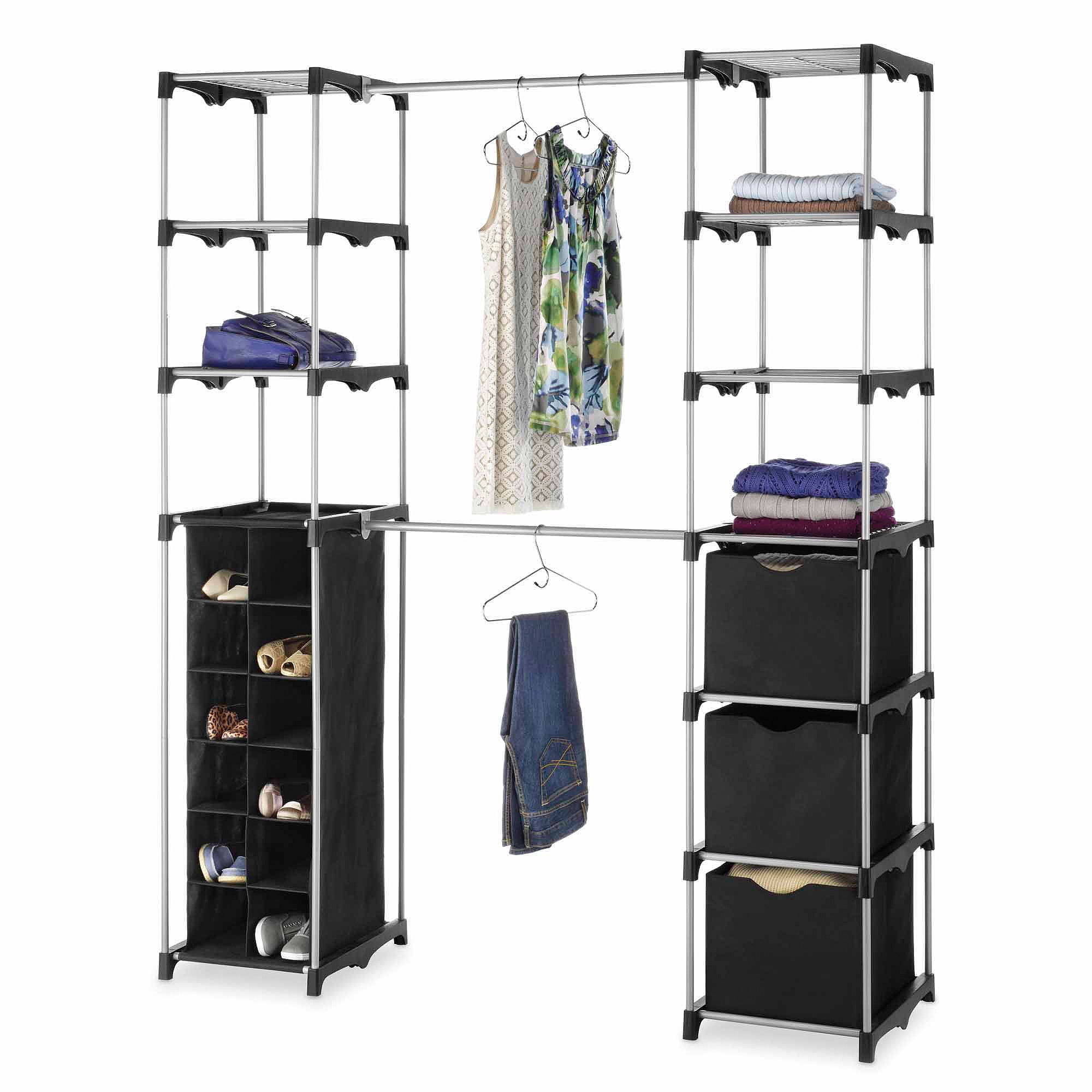 Whitmor Double Rod Adjustable Closet Systems, Metal with Plastic Connectors, Silver&Black, Adult Use