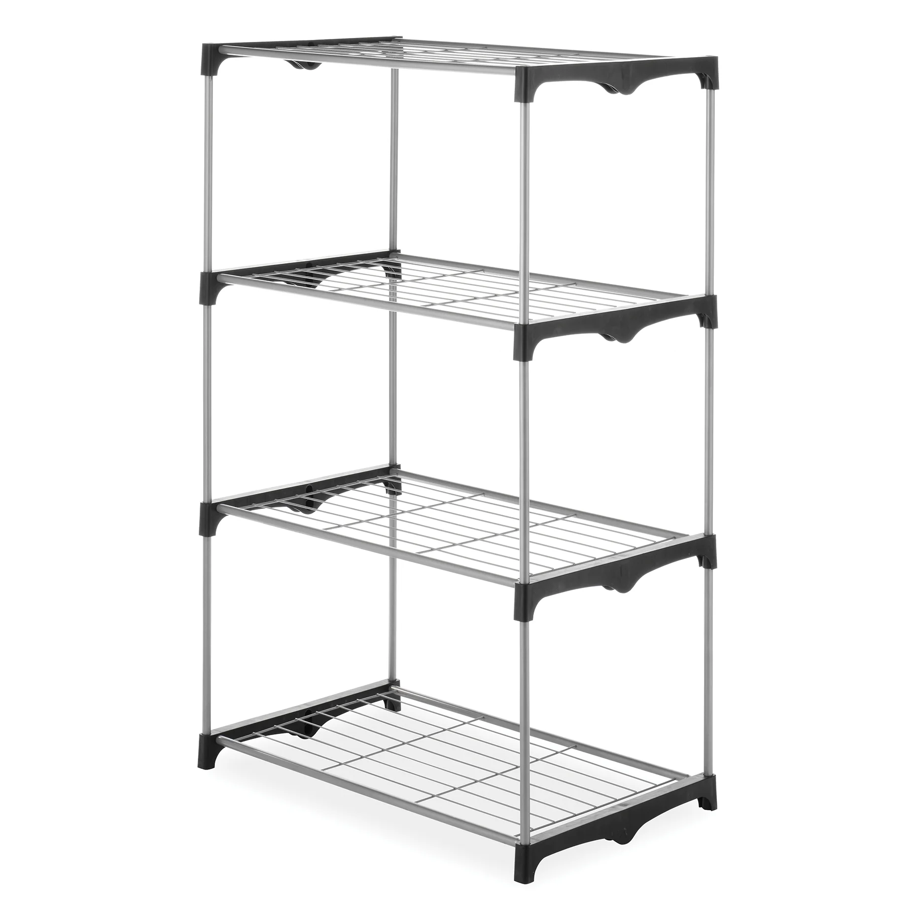 Whitmor 4-Tier Freestanding Metal Shelf Tower Closet System, Black & Silver