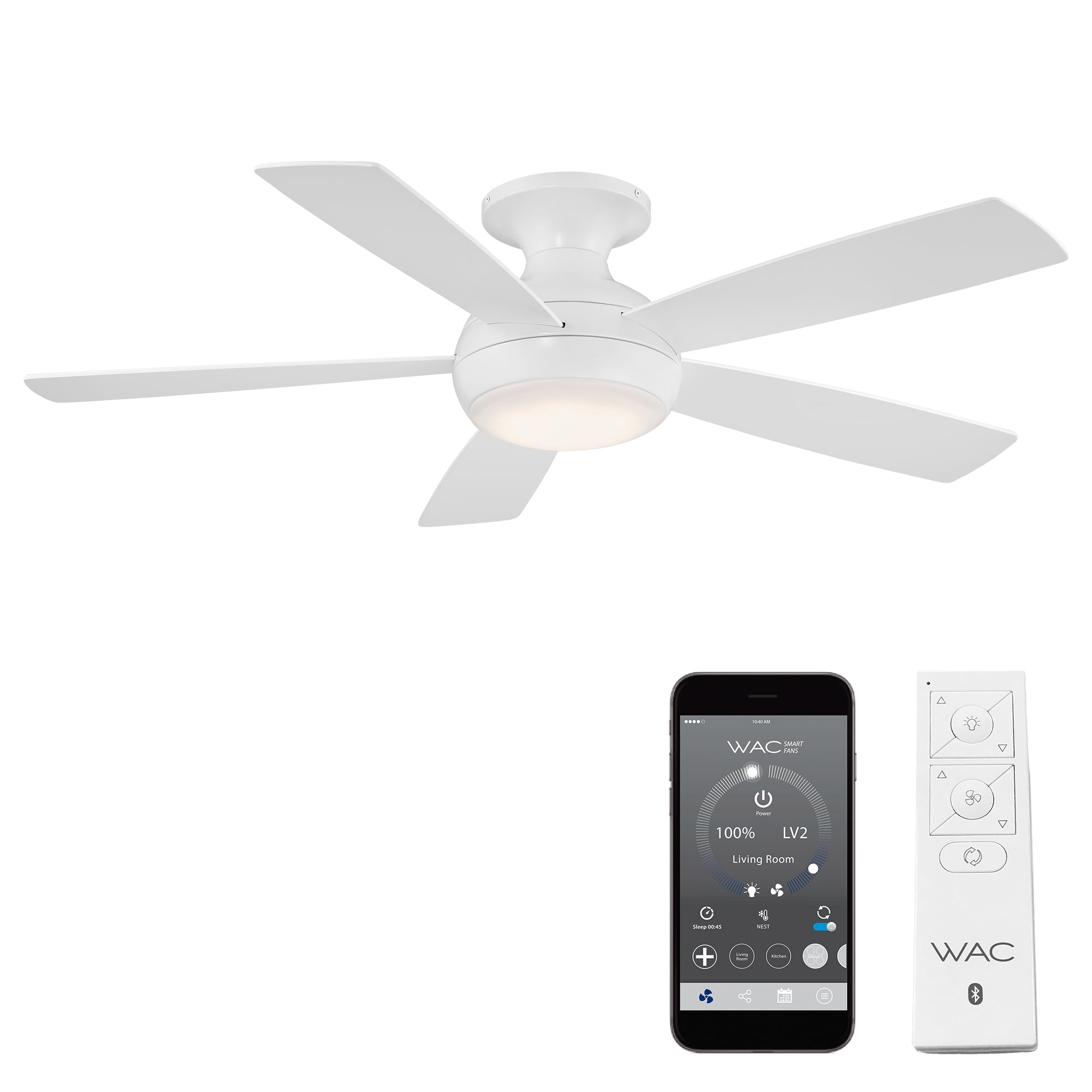 WAC Odyssey 52" Matte White Integrated LED Smart Flush Mount Ceiling Fan with Remote Control