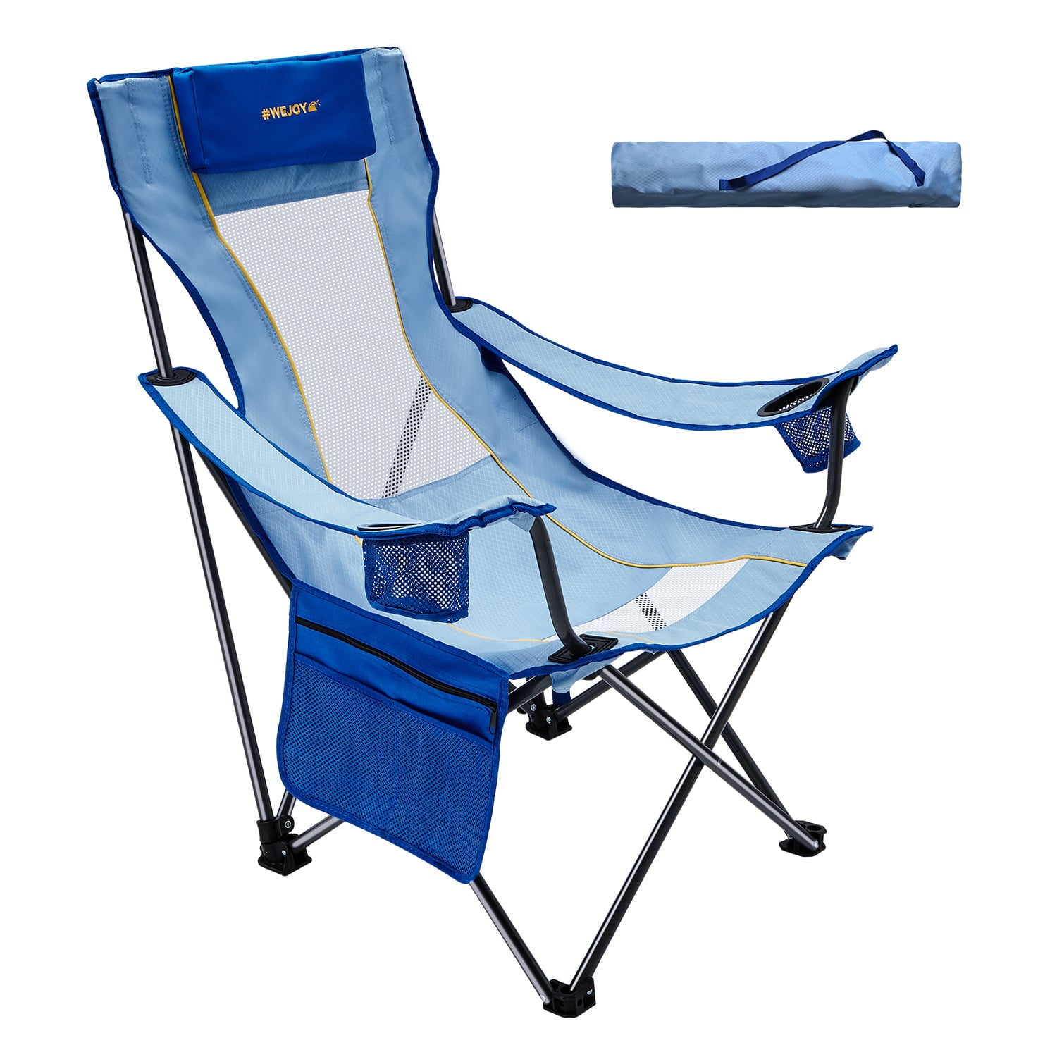 #WEJOY Folding Beach Chair High Back Camping Chairs Portable Outdoor Lawn Chairs Support up to 265lbs Blue