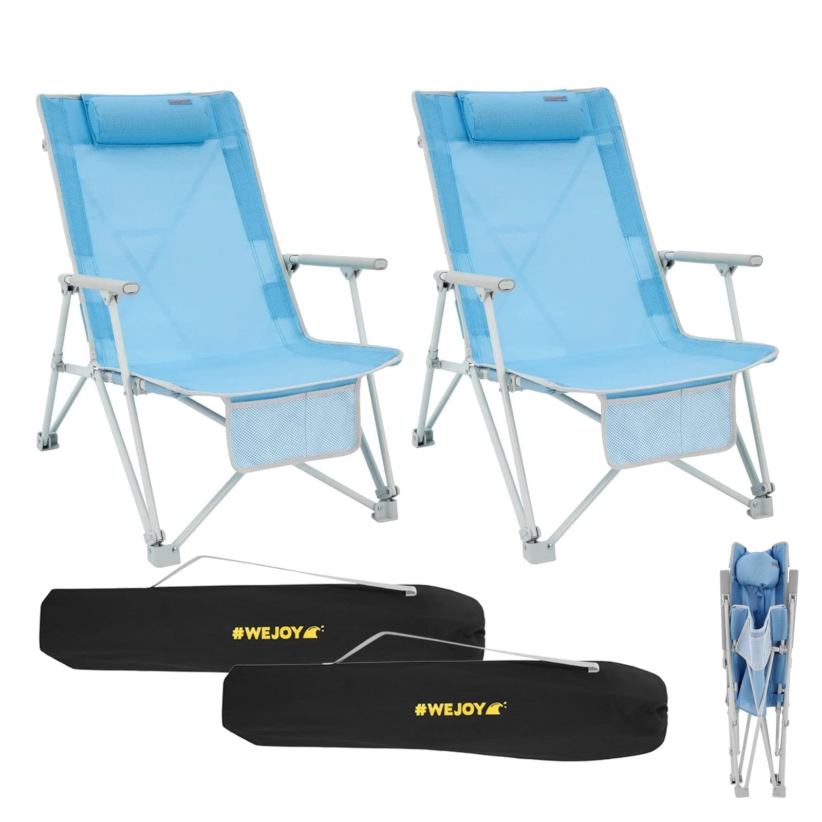 #WEJOY 2 PCS Beach Chair, High Back Folding Camping Chairs for Adults, Oversized Heavy Duty Outdoor Chair with Pocket for Outdoor, Max Load 265 lbs