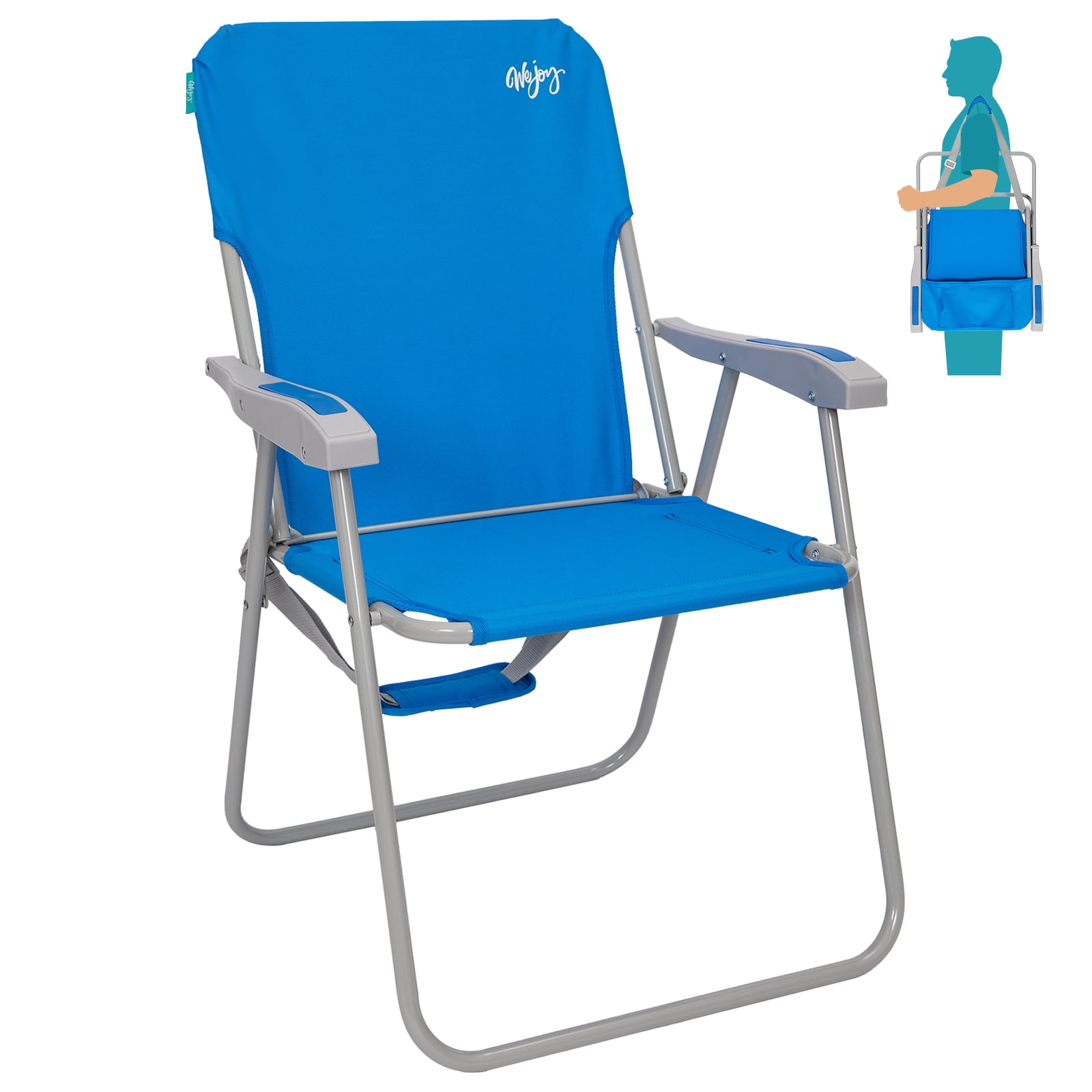 WEJOY High Sitting Beach Chair Outdoor Folding Lawn Chairs for Adults, Blue