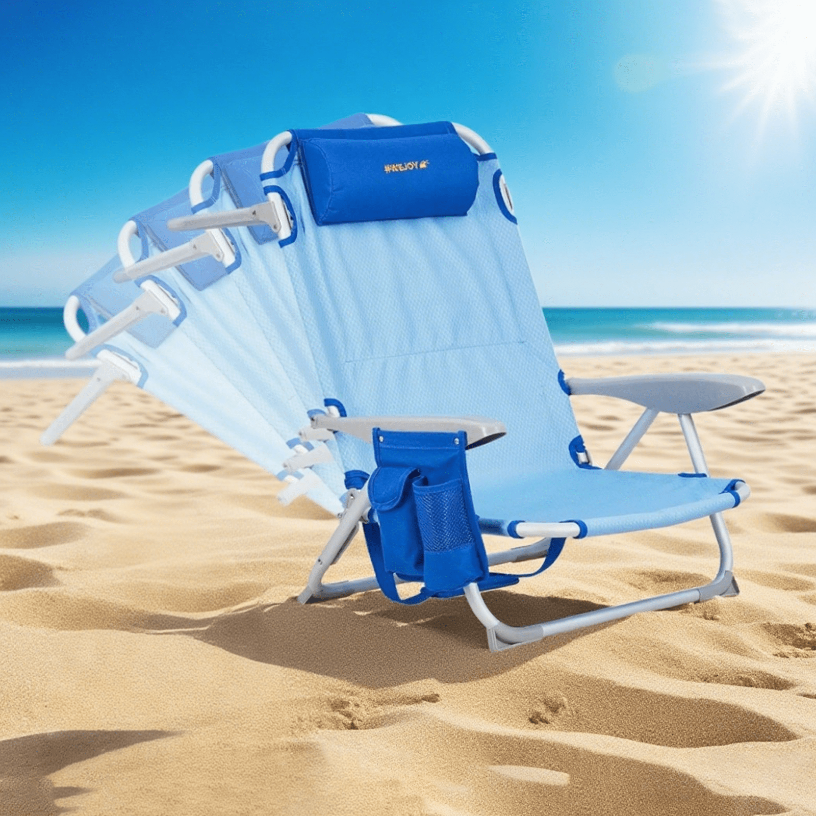 #WEJOY Backpack Beach Chair, 4-Position Adjustable Folding Chair, Aluminum Folding Beach Chair, Low Camping Chair for Adults with Headrest, Cup Holder, Towel Rack, Max Load 265 lbs