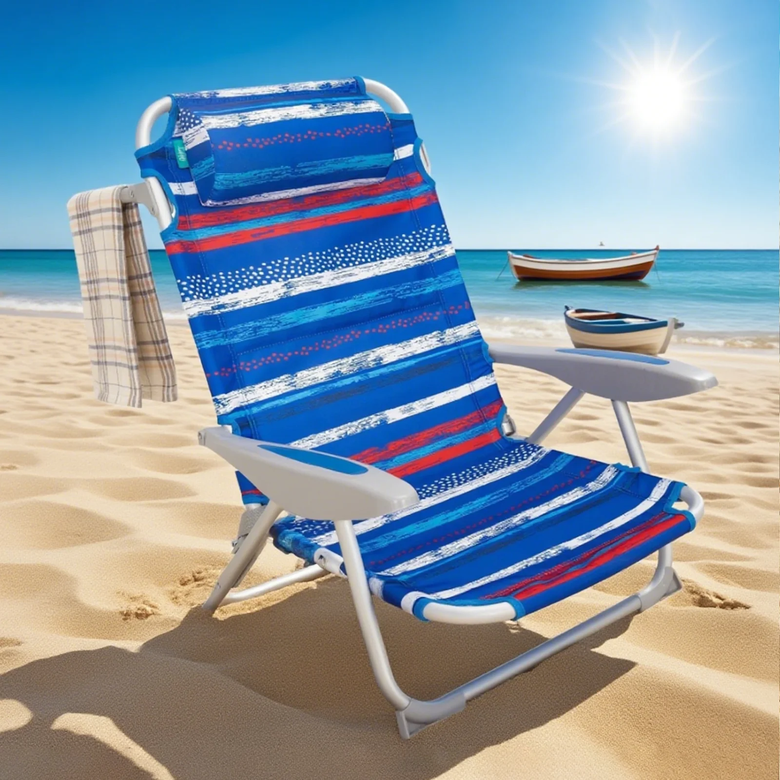 #WEJOY Backpack Beach Chair, 4-Position Adjustable Folding Chair, Aluminum Folding Beach Chair, Low Camping Chair for Adults with Headrest, Cup Holder, Towel Rack, Max Load 265 lbs