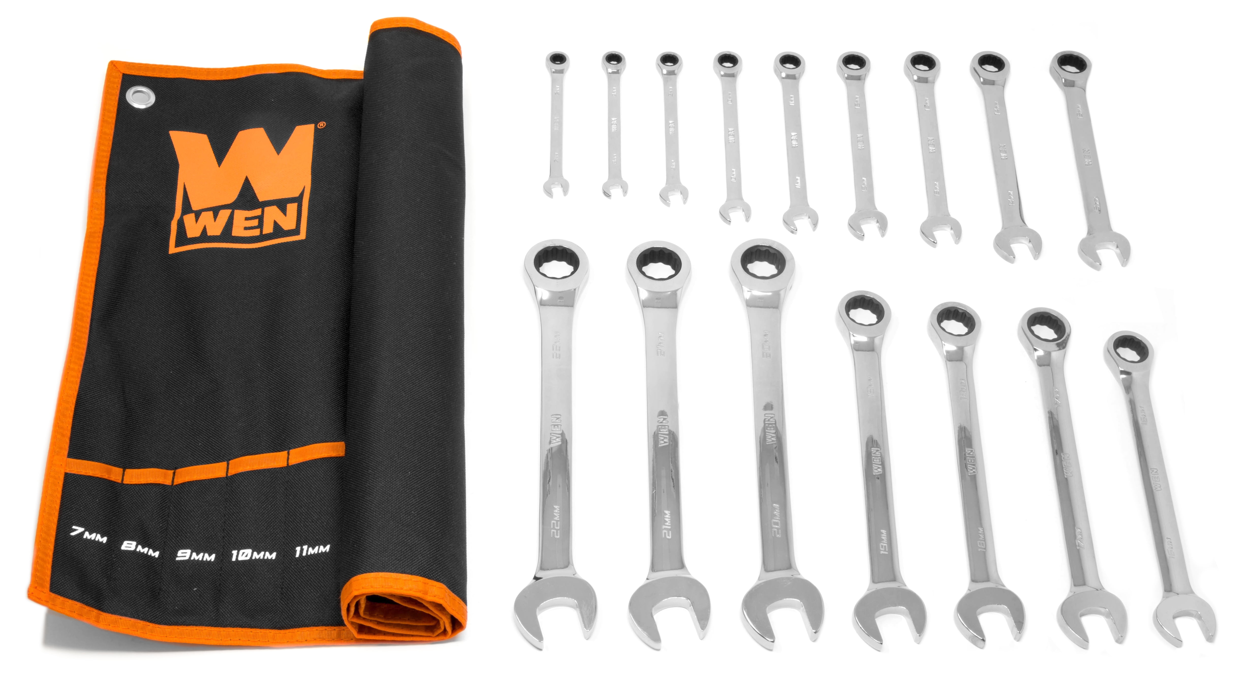 WEN 16-Piece, 7 mm to 22 mm, 72 Internal Ratcheting Teeth, Combination Wrench Set 16 "Piece" Pack