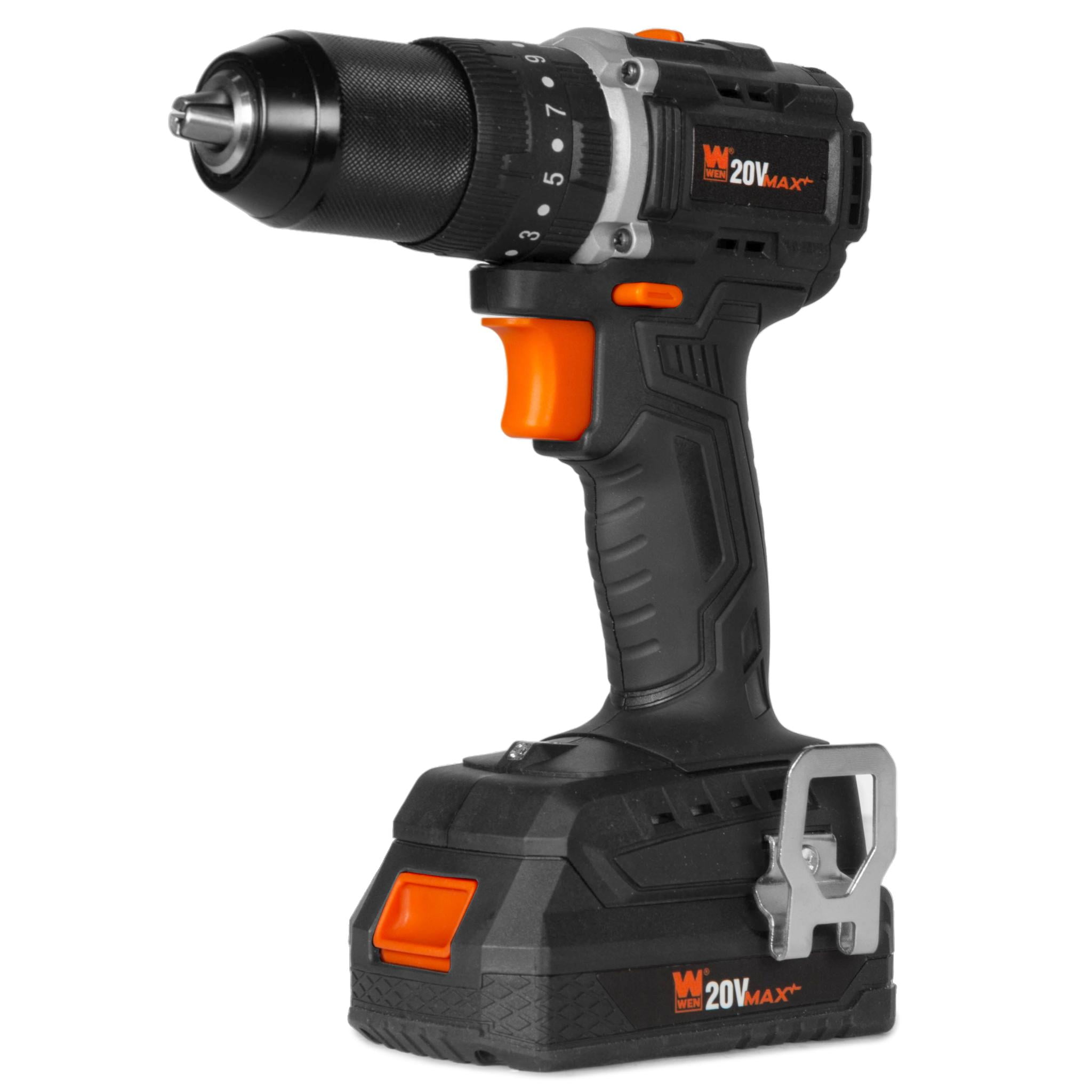 WEN 20V Max Brushless Cordless 1/2-Inch Hammer Drill and Driver with 2.0 Ah Lithium-Ion Battery and Charger