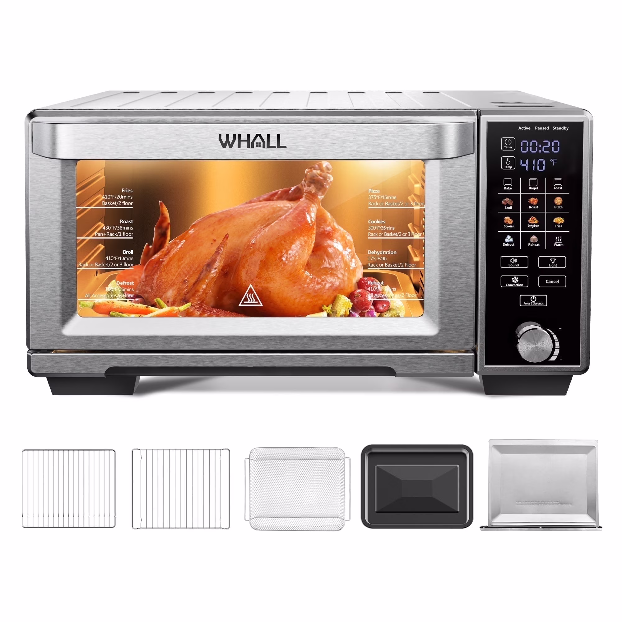 WHALL Air Fryer Toaster Oven - 30QT Convection Oven, 11-in-1 Oven, Touchscreen, 4 Accessories
