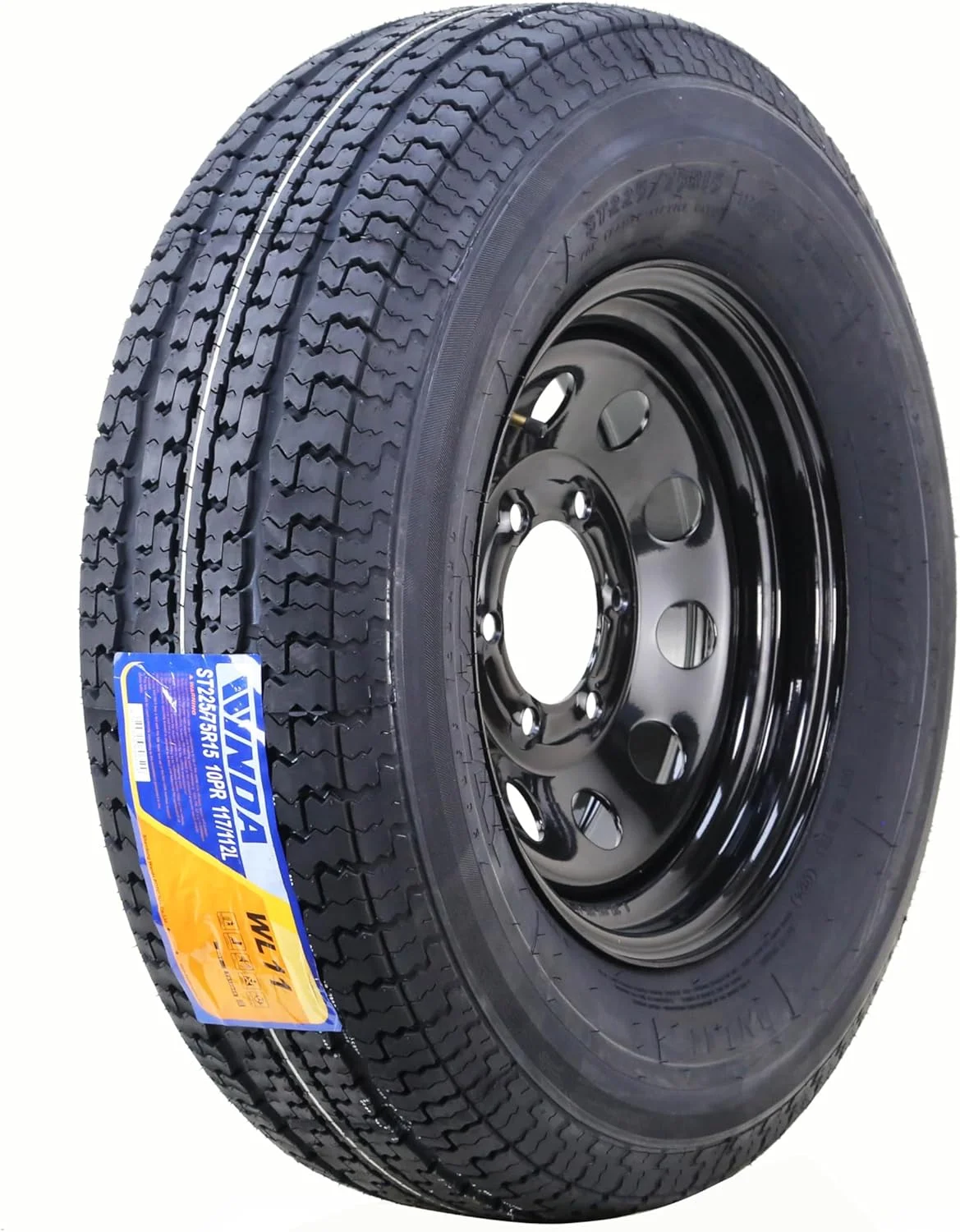 WINDA Trailer Tire Wheel Assembly ST225/75R15 10-Ply E 117L 6 Lug on 5.5" PCD Black Mod Rim