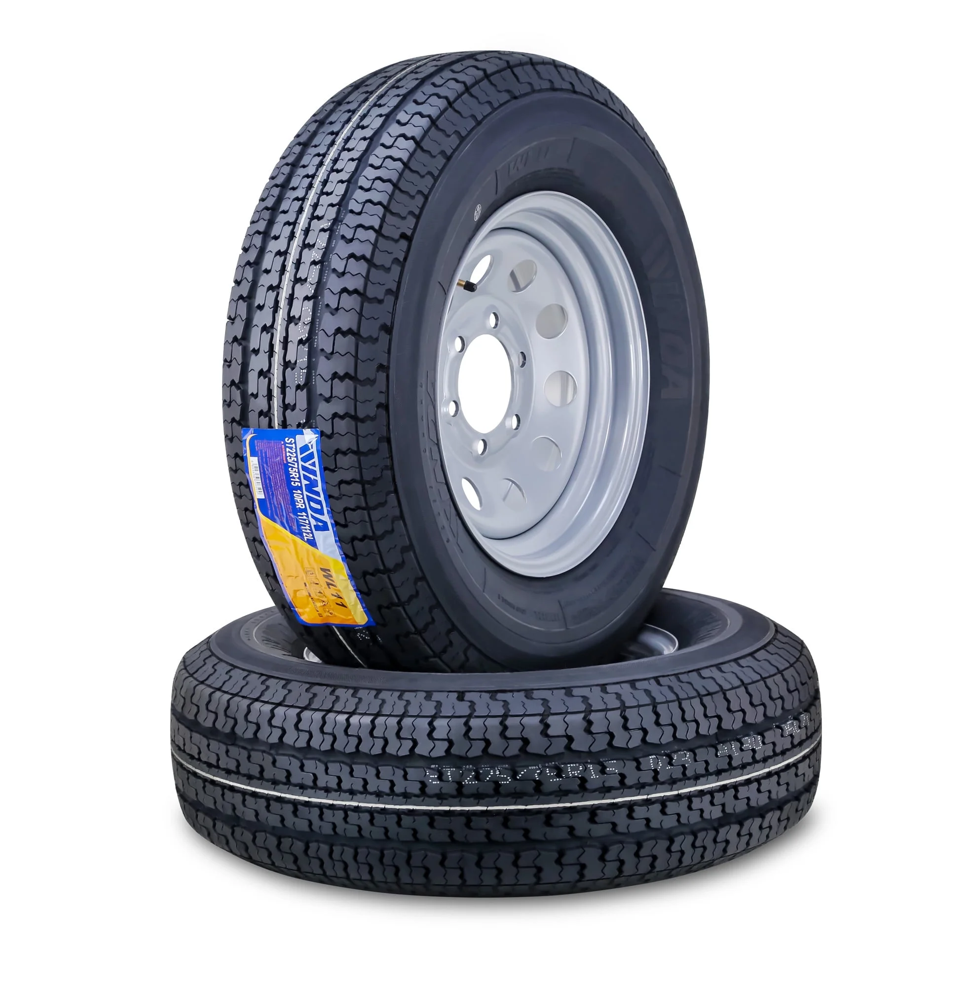 WINDA Trailer Tire Wheel Assembly ST225/75R15 10-Ply E 117L 6 Lug on 5.5" PCD Silver Mod Rim ,SET 2