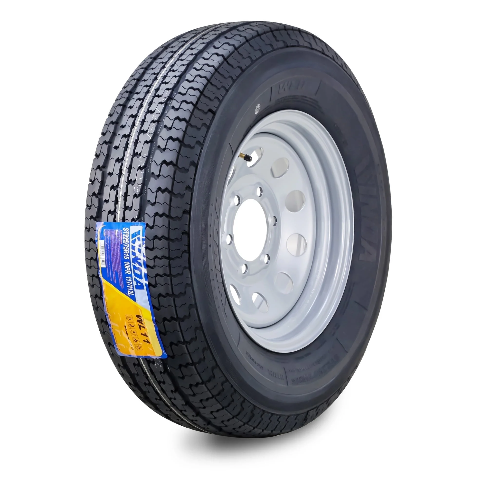 Winda Wheel Assembly ST225/75R15 10-Ply E 117L 6 Lug on 5.5" PCD Silver Mod Rim Trailer Tire