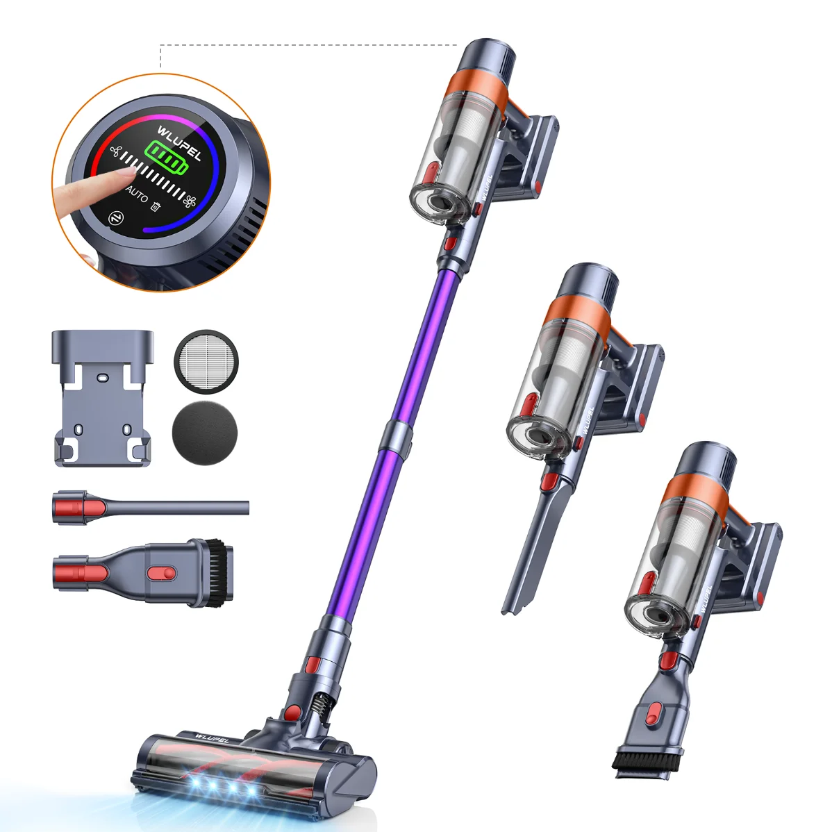 WLUPEL 450W High-Power Motor 38KPA Lightweight Powerful Cordless Vacuum with 1.5L Cup for All Floor