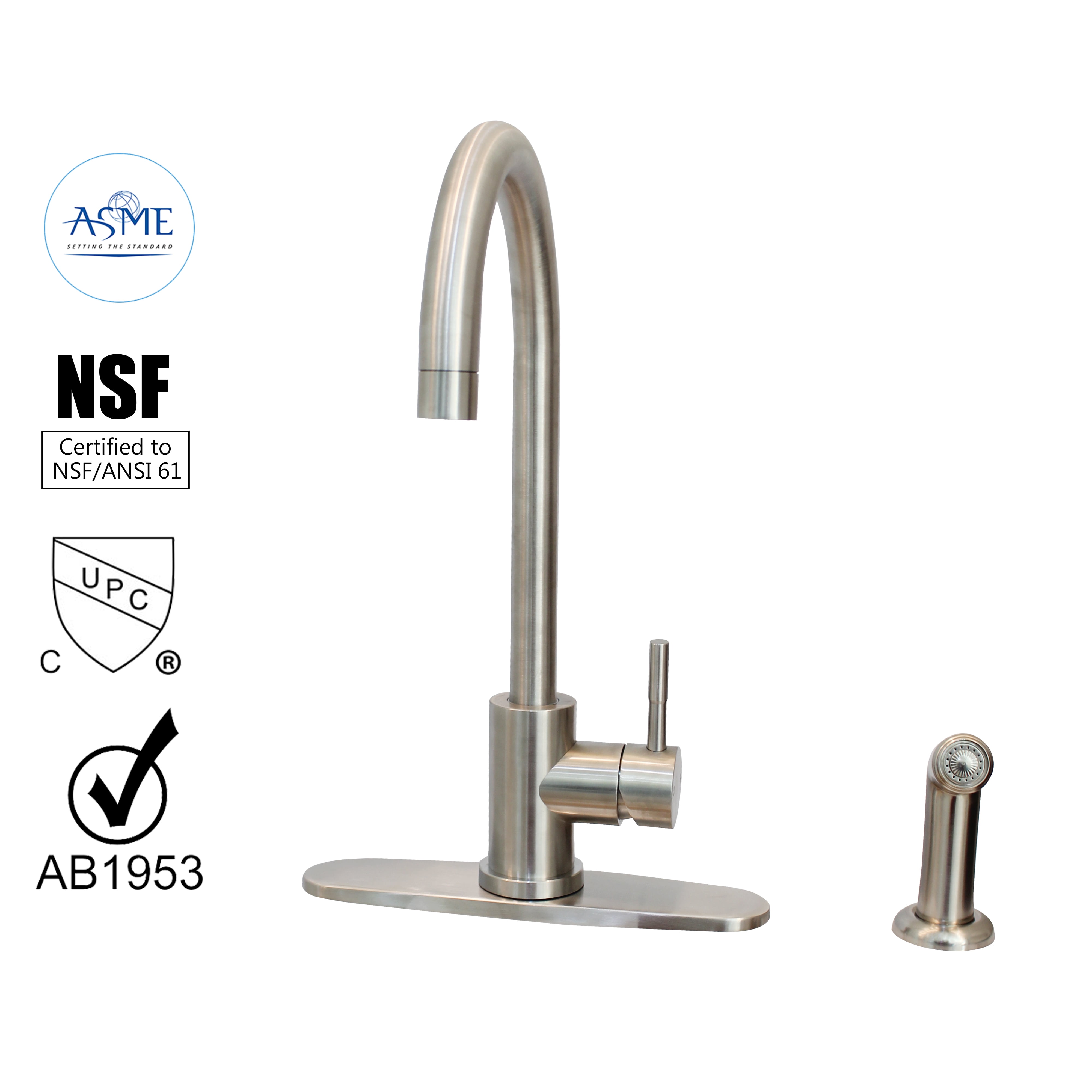 WMF-40D-116LSC - Stainless Steel Kitchen Sink Faucet Single Handle with Side Sprayer & Deck