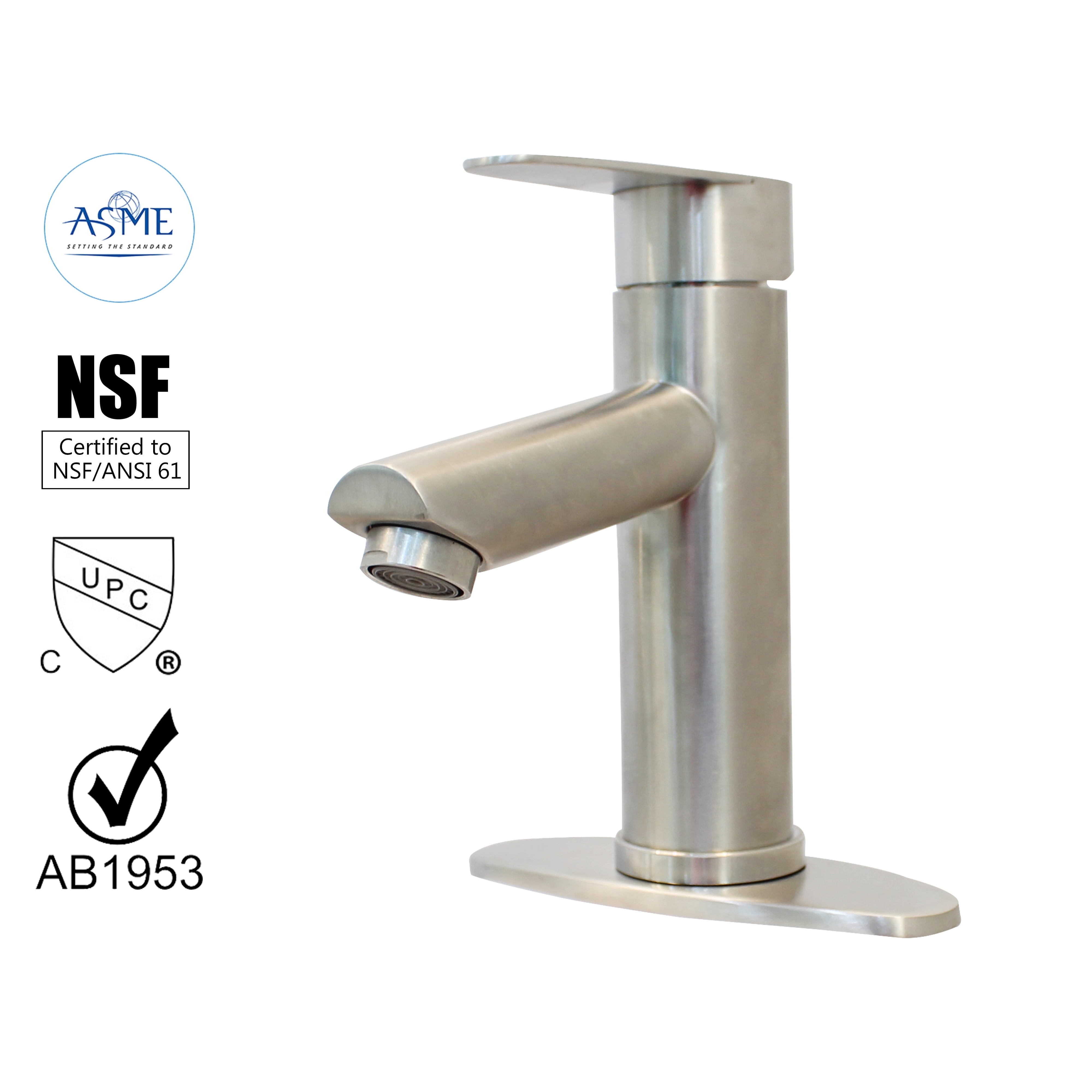 WMF-4316SS-1S - Stainless Steel 4" Single Handle Lavatory Faucet, Bathroom Sink Faucet with Pop Up and Deck Plate