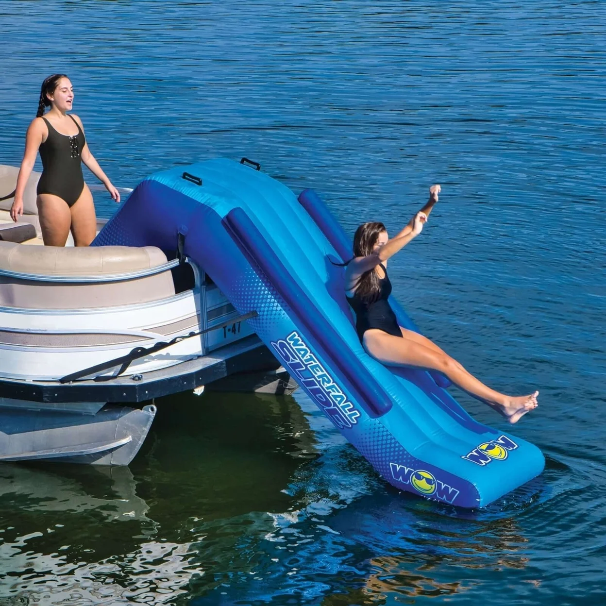 Wow Sports Pontoon Waterfall Slide 1-Person for Boating and Watersports, Waterskiing