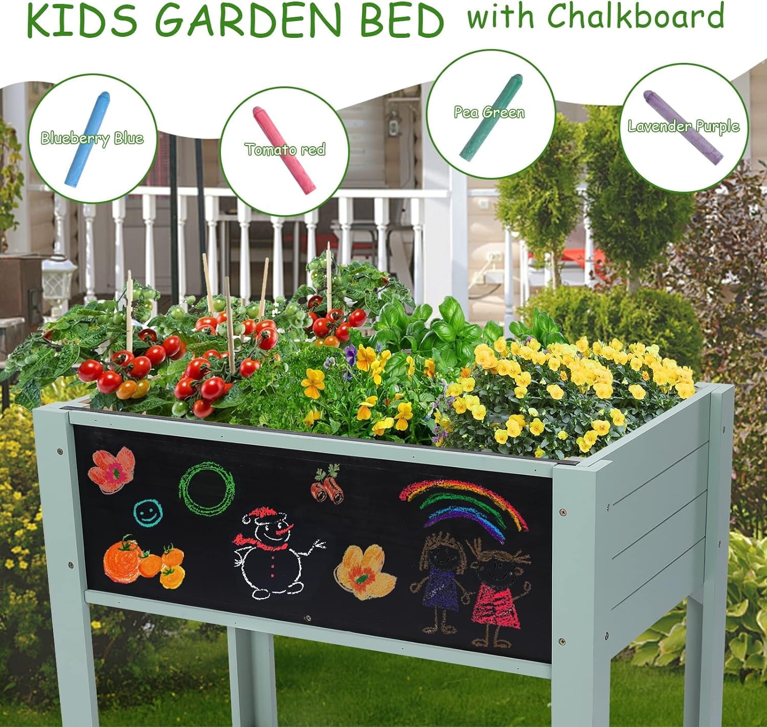 WONDER GARDEN Kids Raised Garden Bed,Raised Garden Bed-Planters for Outdoor Plants - Wood Planter Boxes Outdoor for Kids with Legs and DIY Chalkboard for Vegetables Flower Herb