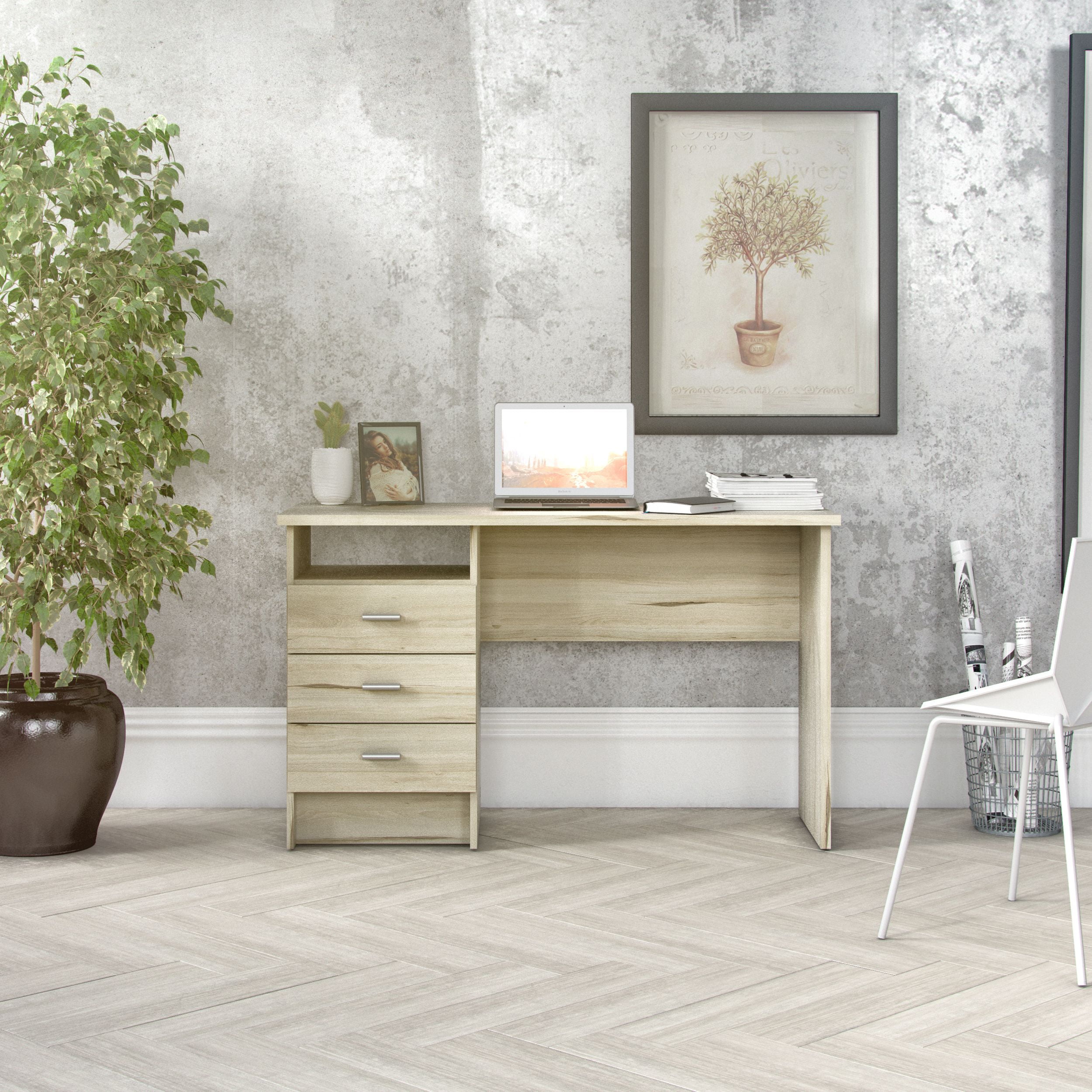 Wiley Desk with 3 Drawers, Light Woodgrain color