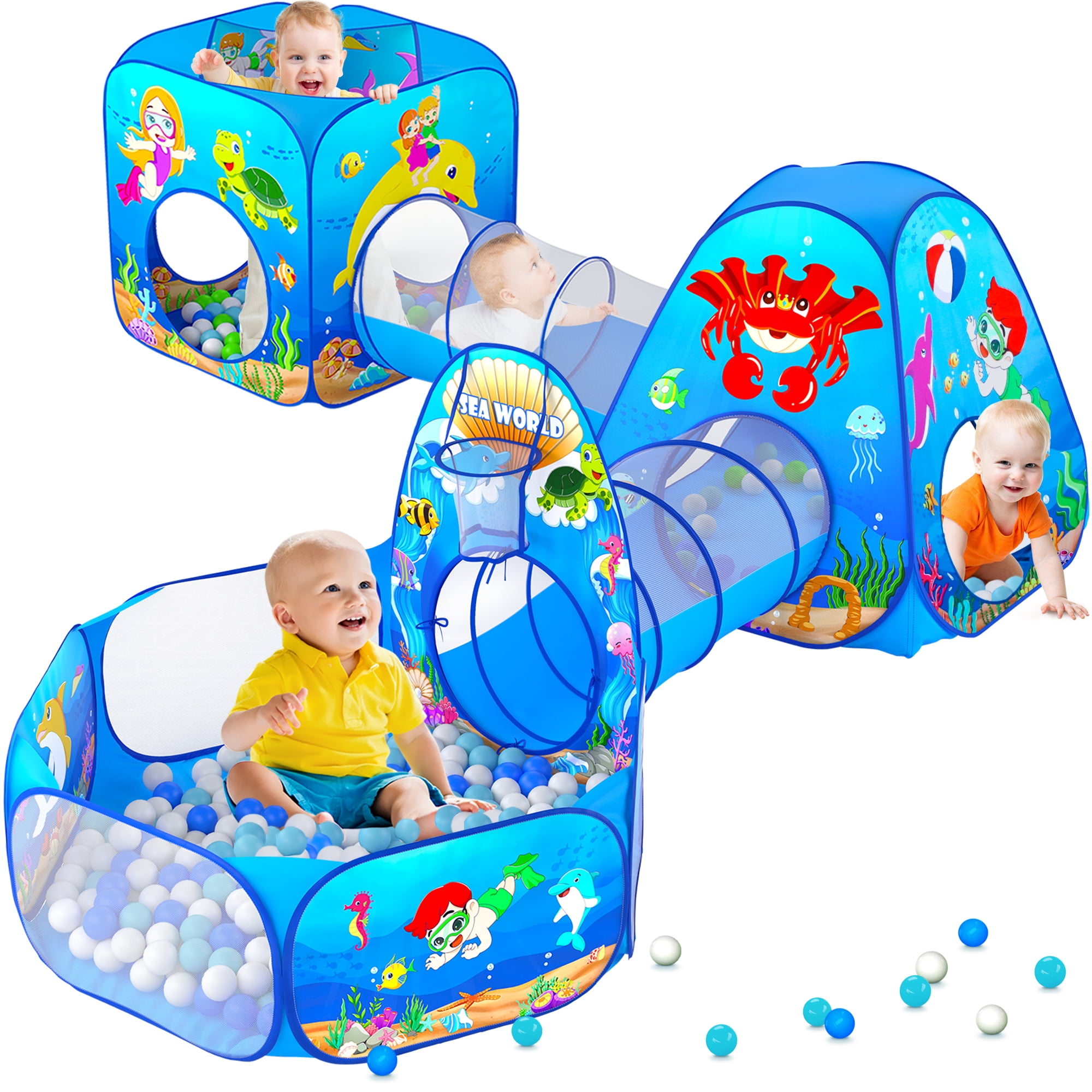 Wilwolfer Polyester 5pc Kids Crawl Tunnel Tent with Pop up Ball Pit for 3-8 Years Toddlers Indoor Outdoor