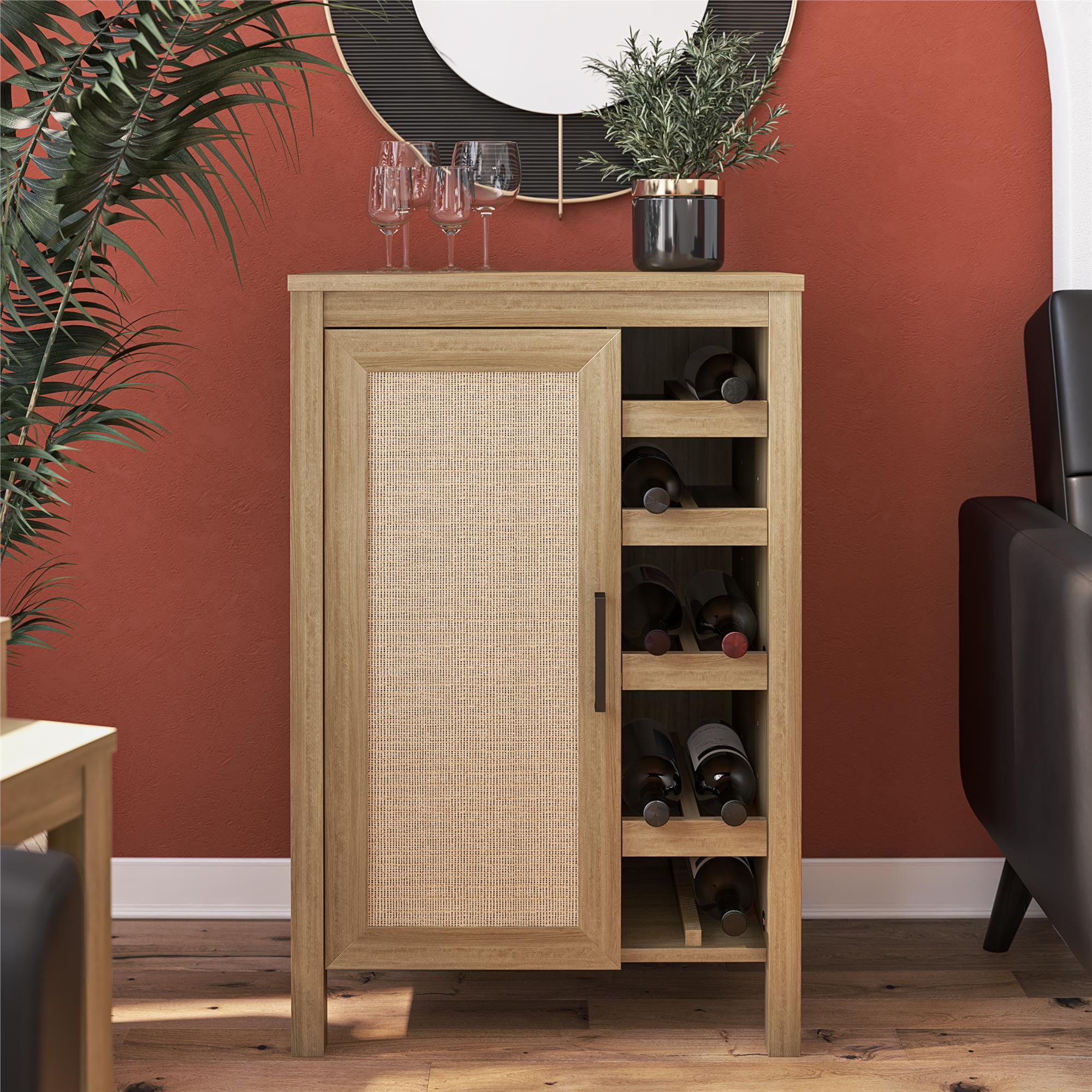 Wimberly Bar Cabinet, Natural with Faux Rattan