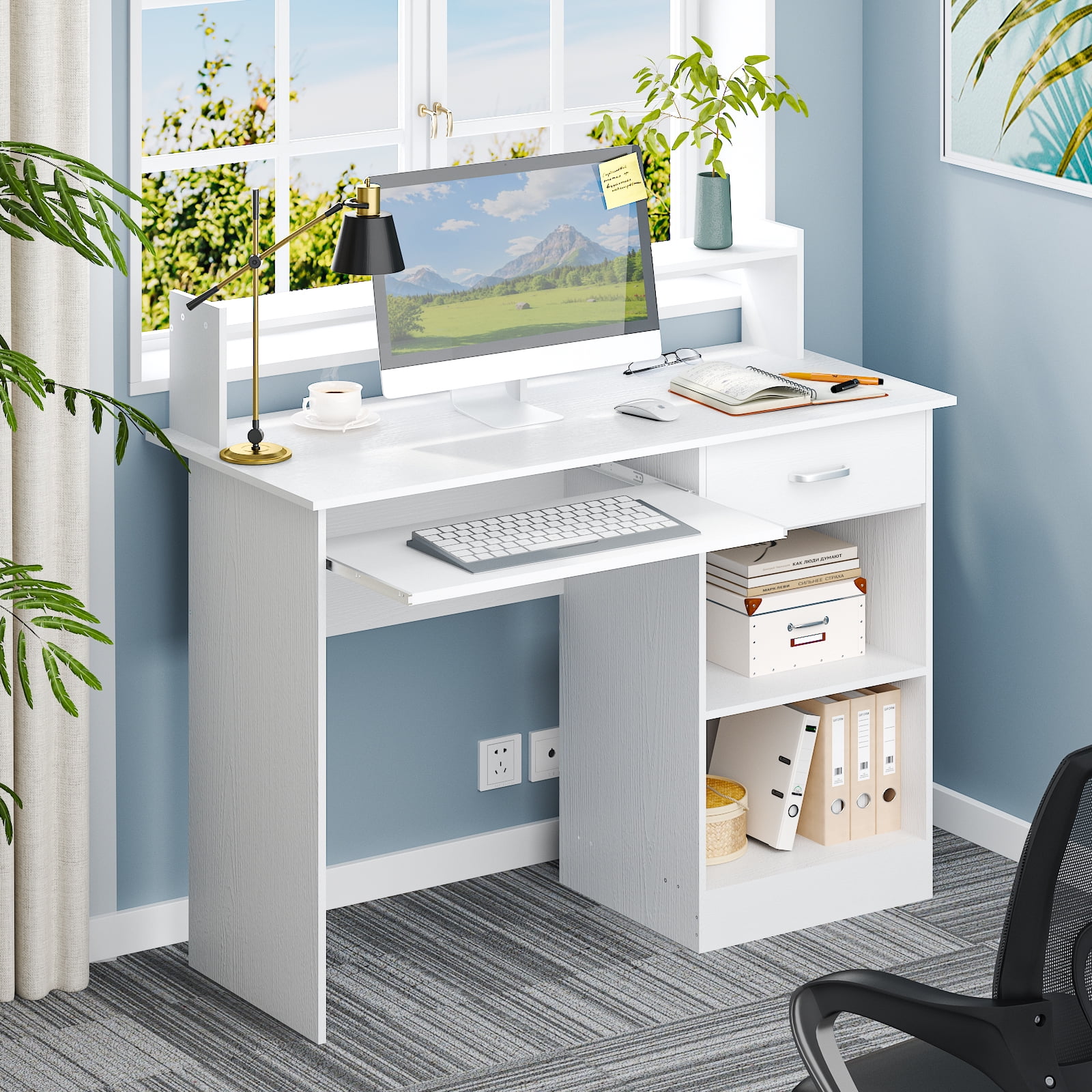 Winado Computer Desk Home Office Workstation Laptop Study Table w/Drawer Keyboard Tray White