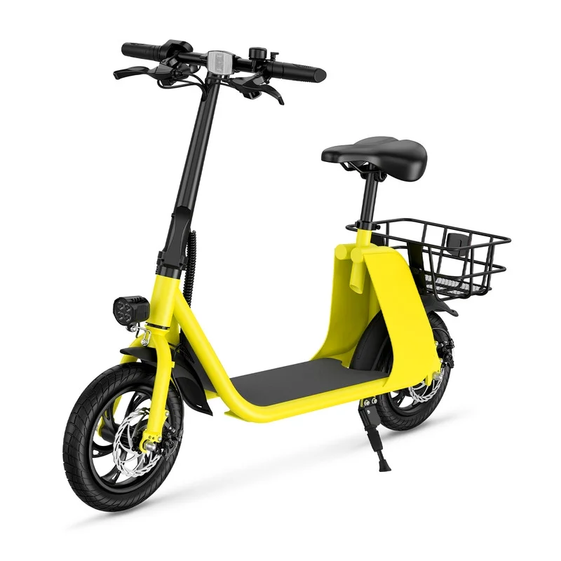 Windhorse C2 Urban Cruiser Foldable Electric Scooter for Adults with Seat and Carry Basket (Yellow)