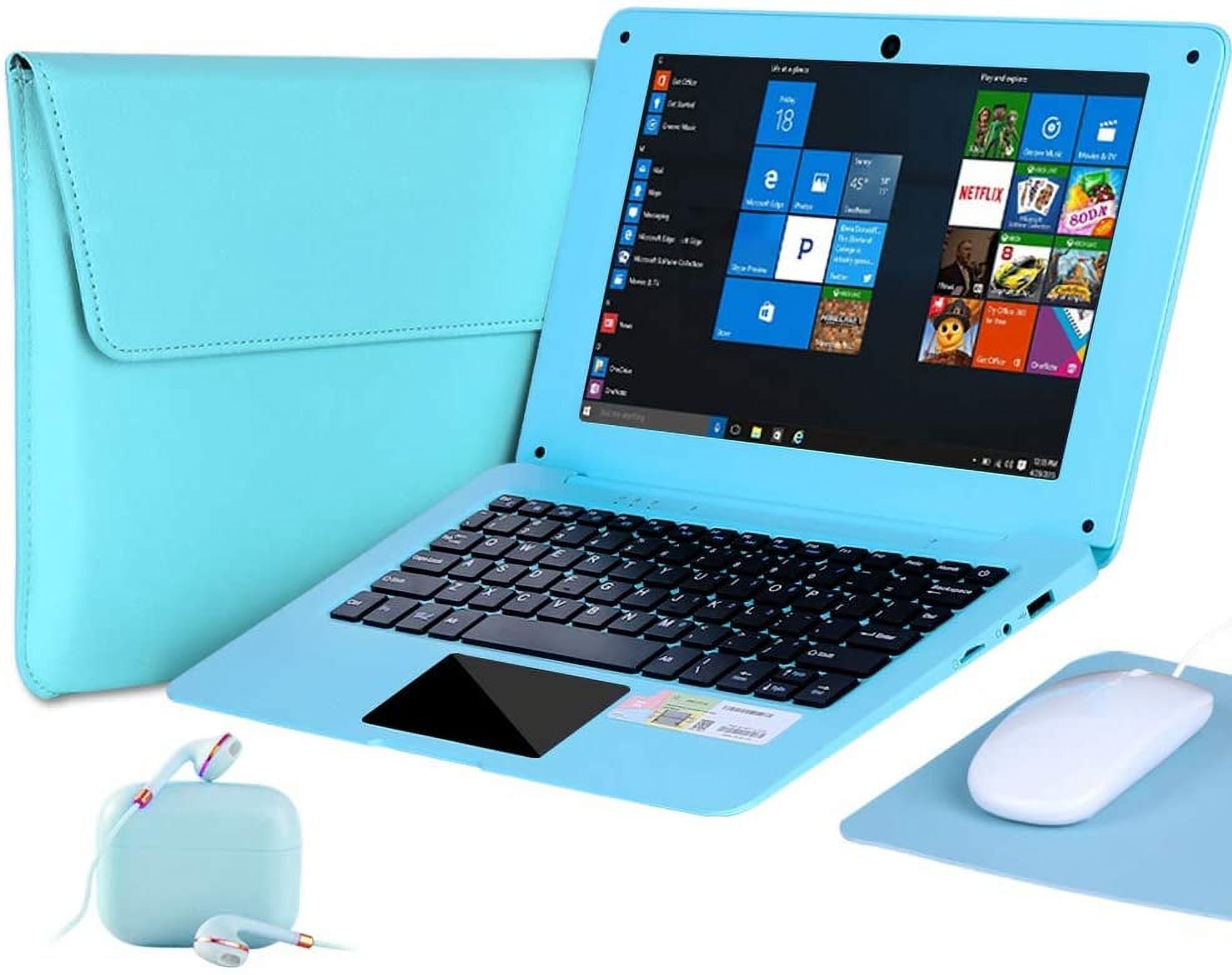 Windows 10 Laptop 10.1 Inch Quad Core Notebook Slim and Lightweight Mini Netbook Computer with Netflix YouTube Bluetooth WiFi Webcam HDMI, and Laptop Bag,Mouse, Mouse Pad, Headphone (Blue)