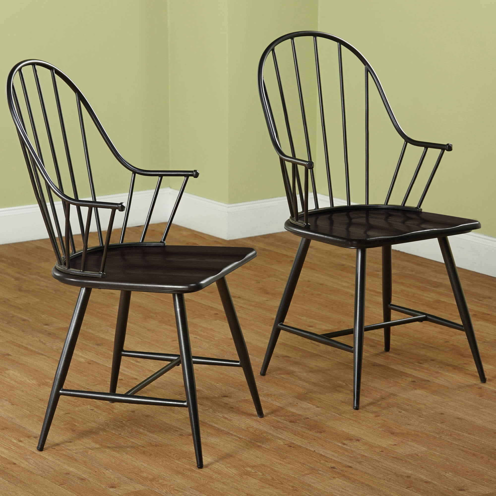 Windsor Mixed Media Arm Chair, Set of 2, Black/Espresso