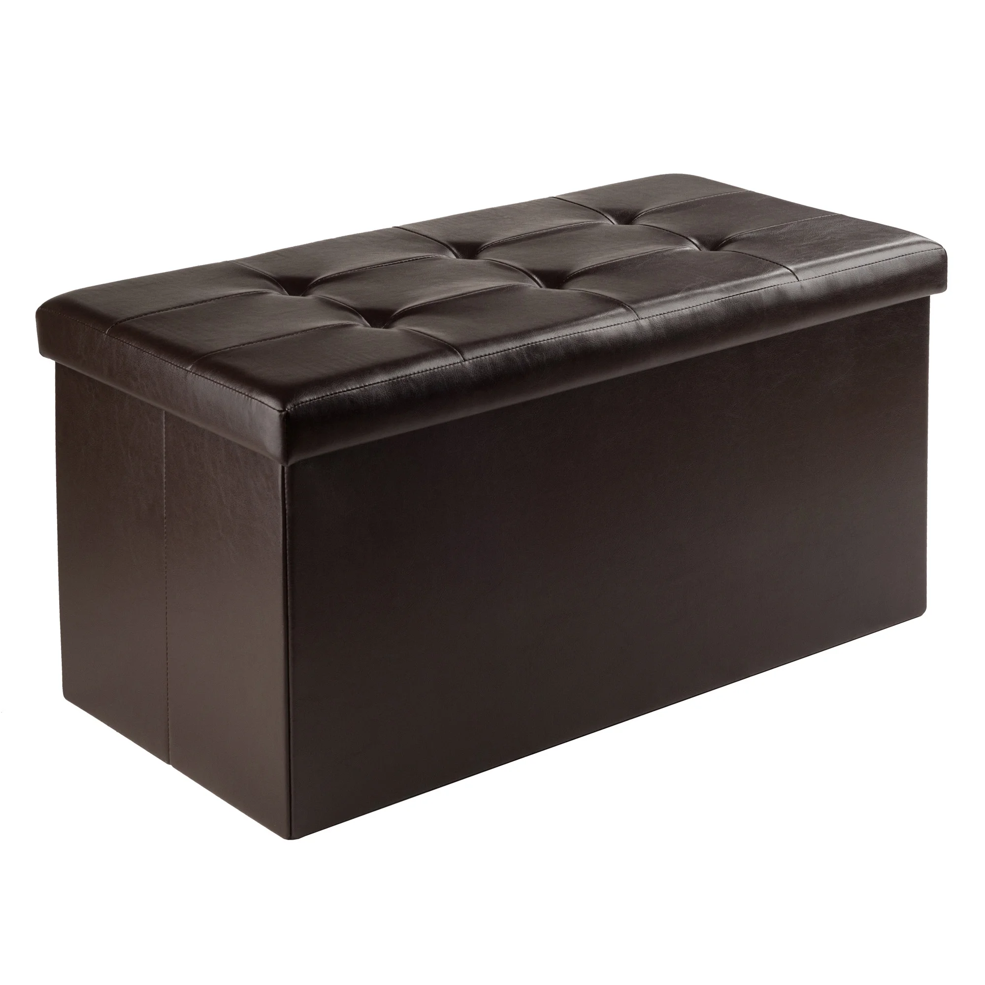 Winsome Wood Ashford Rectangular Storage Ottoman, Espresso Faux Leather