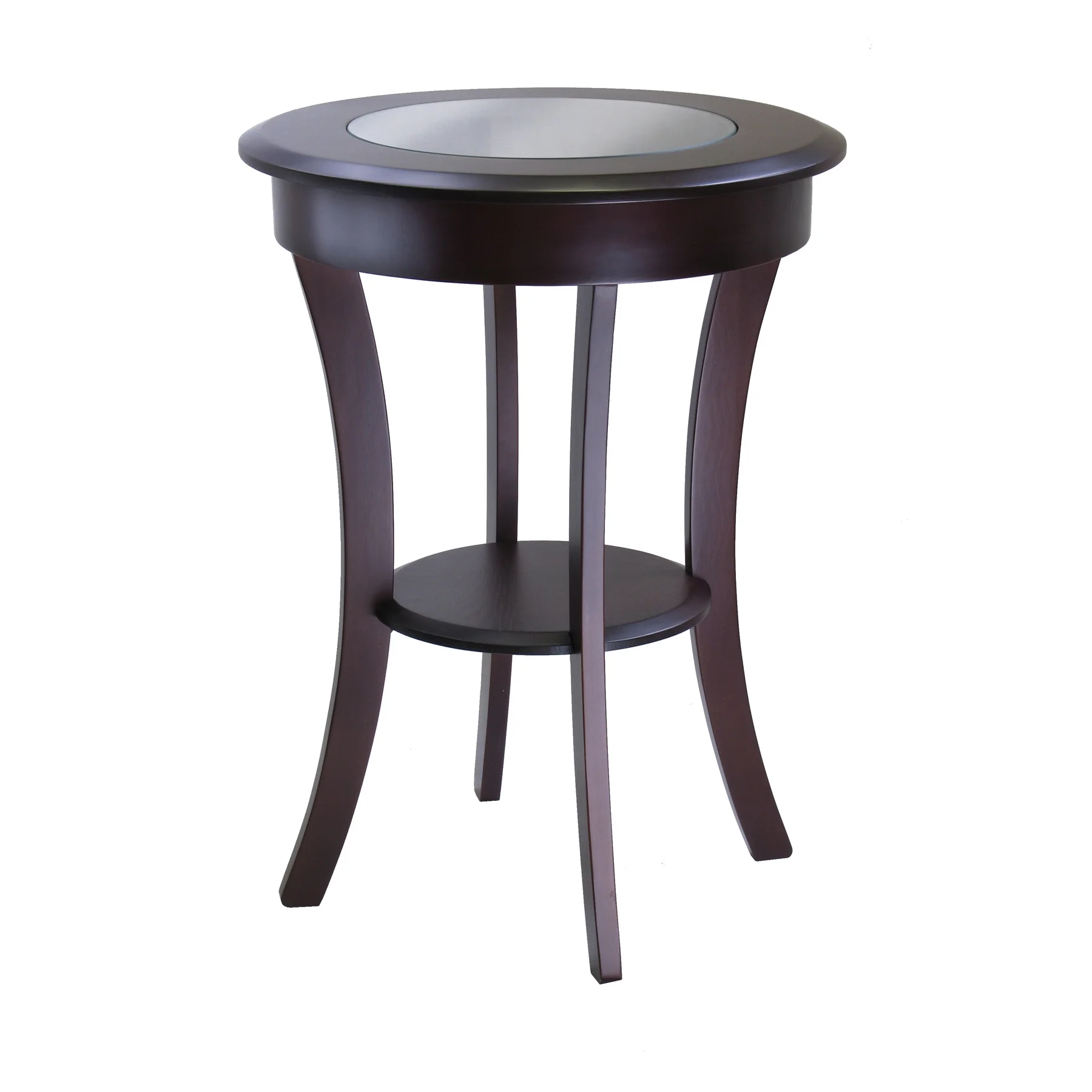 Winsome Wood Cassie Round Accent Table with Glass Top, Cappuccino Finish