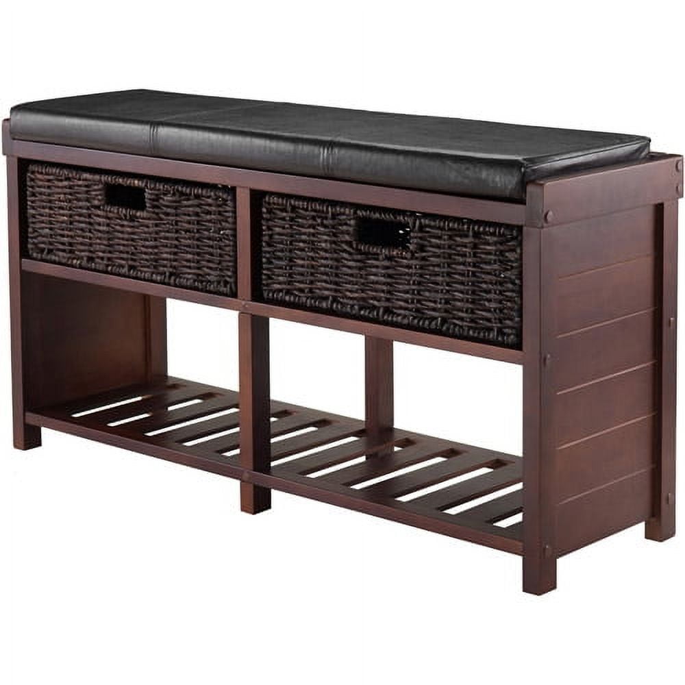 Winsome Wood Colin Storage Bench, Seat Cushion & 2 Foldable Chocolate Corn Husk Baskets, Cappuccino Finish