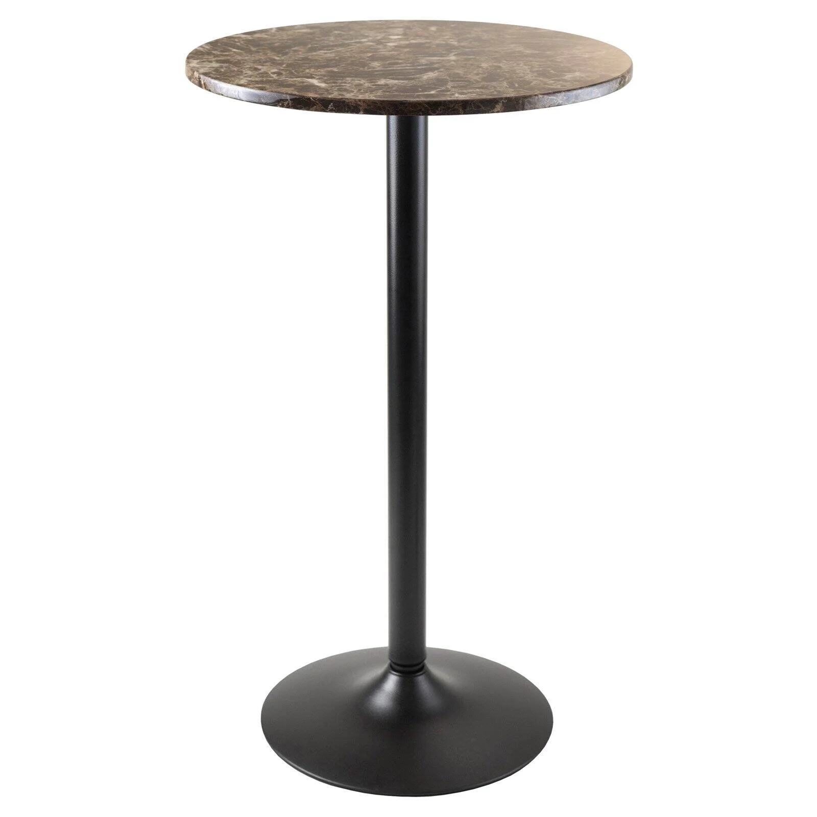 Winsome Cora Round Pub Table, Faux Marble Top, Black Base