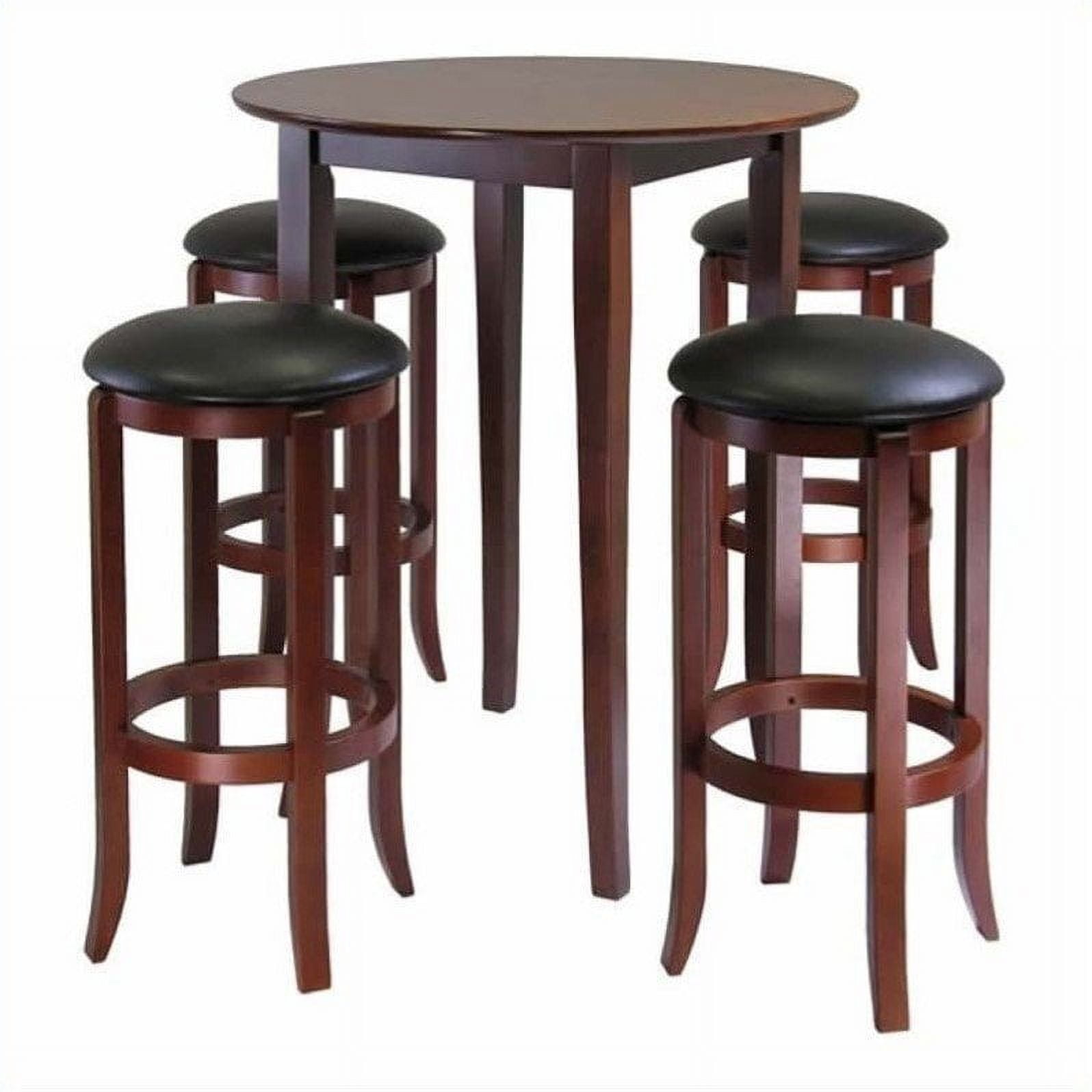 Winsome Wood Fiona 5-Pc Pub Set, High Table & 4 Cushion Seat Bar Stools, Walnut Finish