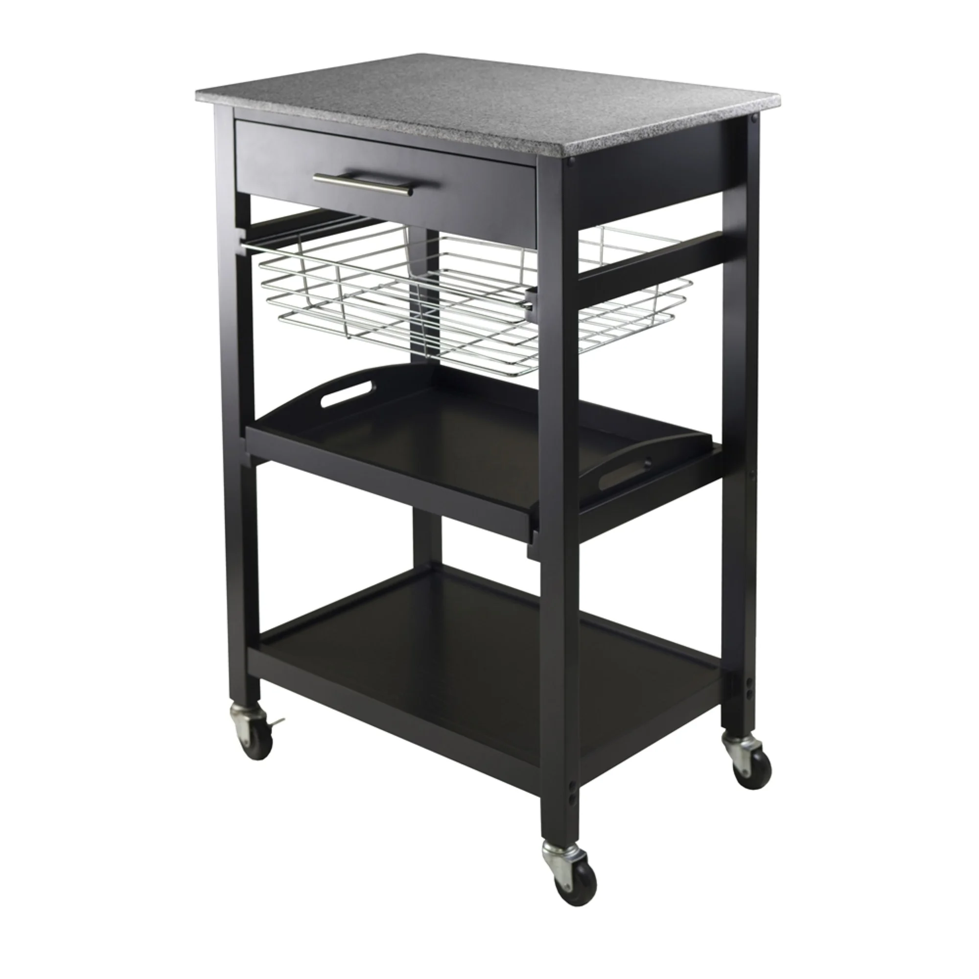 Winsome Wood Julia Granite Top Kitchen Utility Cart, Black Finish