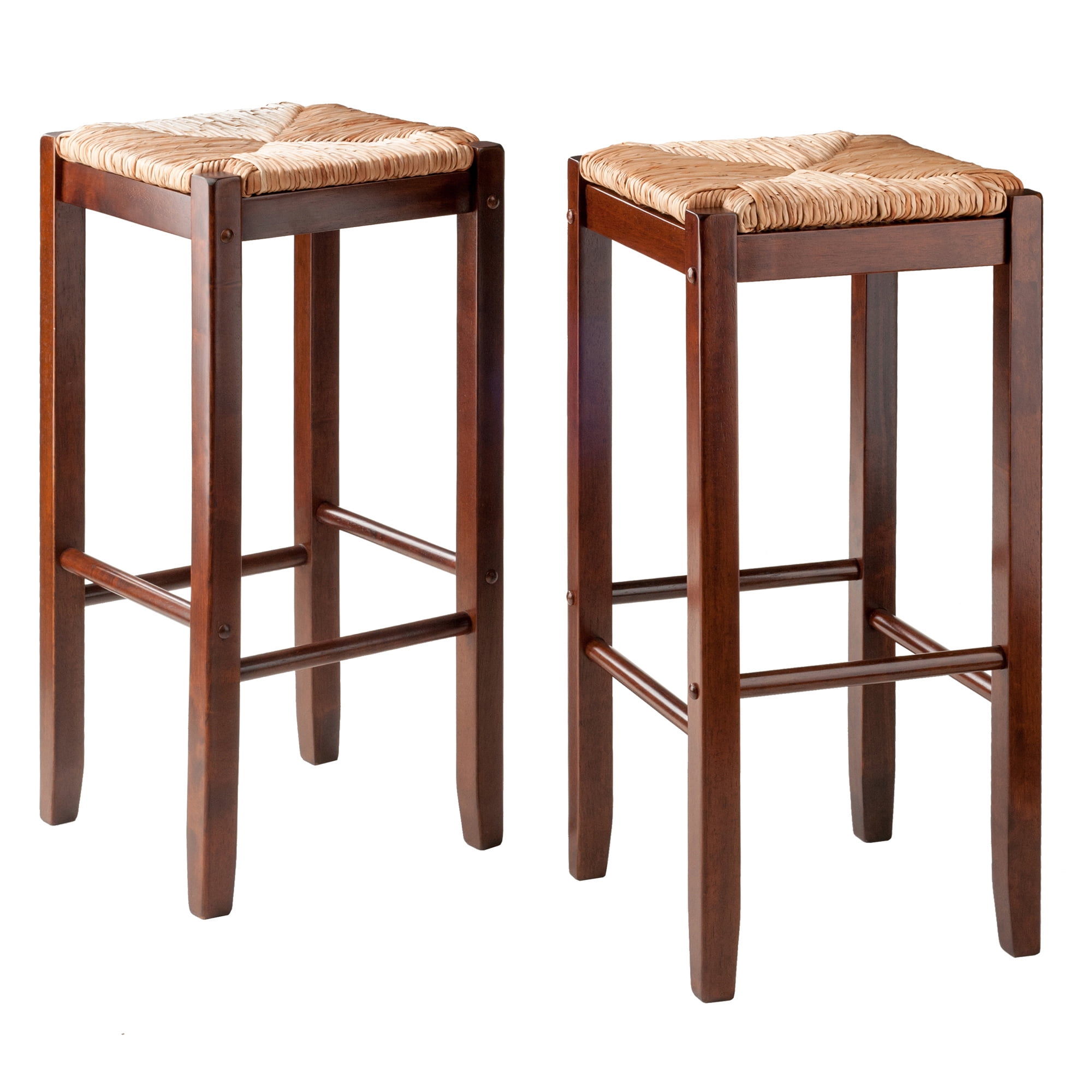 Winsome Wood Kaden Rush Seat Bar Stool Set, 29", Walnut Finish