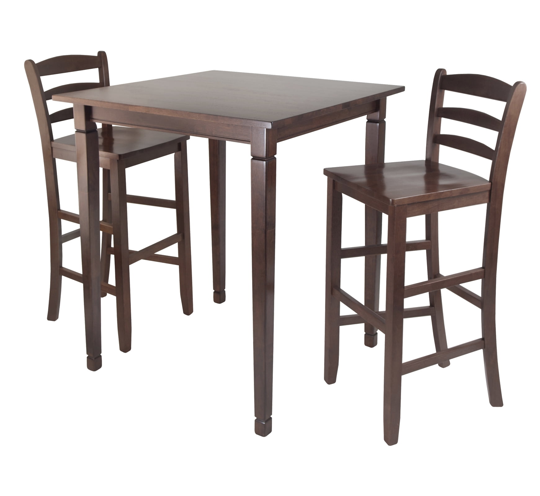 Winsome Wood Kingsgate 3-Pc Pub Set, High Table & 2 Ladder Back Bar Stools, Walnut Finish