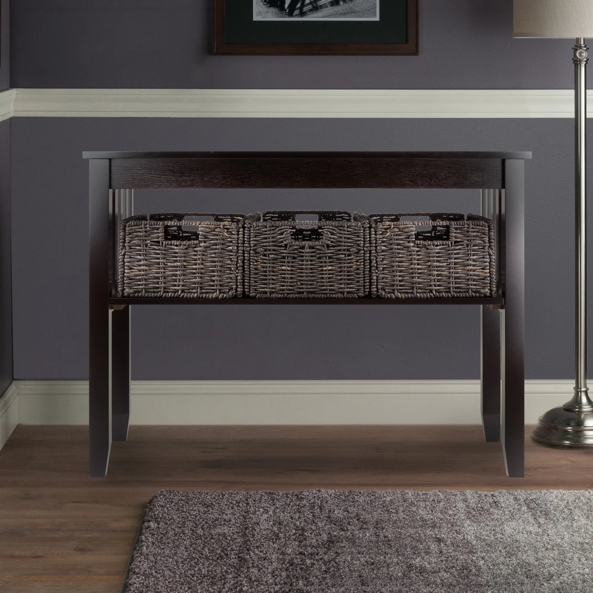 Winsome Wood Morris Console Table with 3 Storage Baskets, Espresso Finish