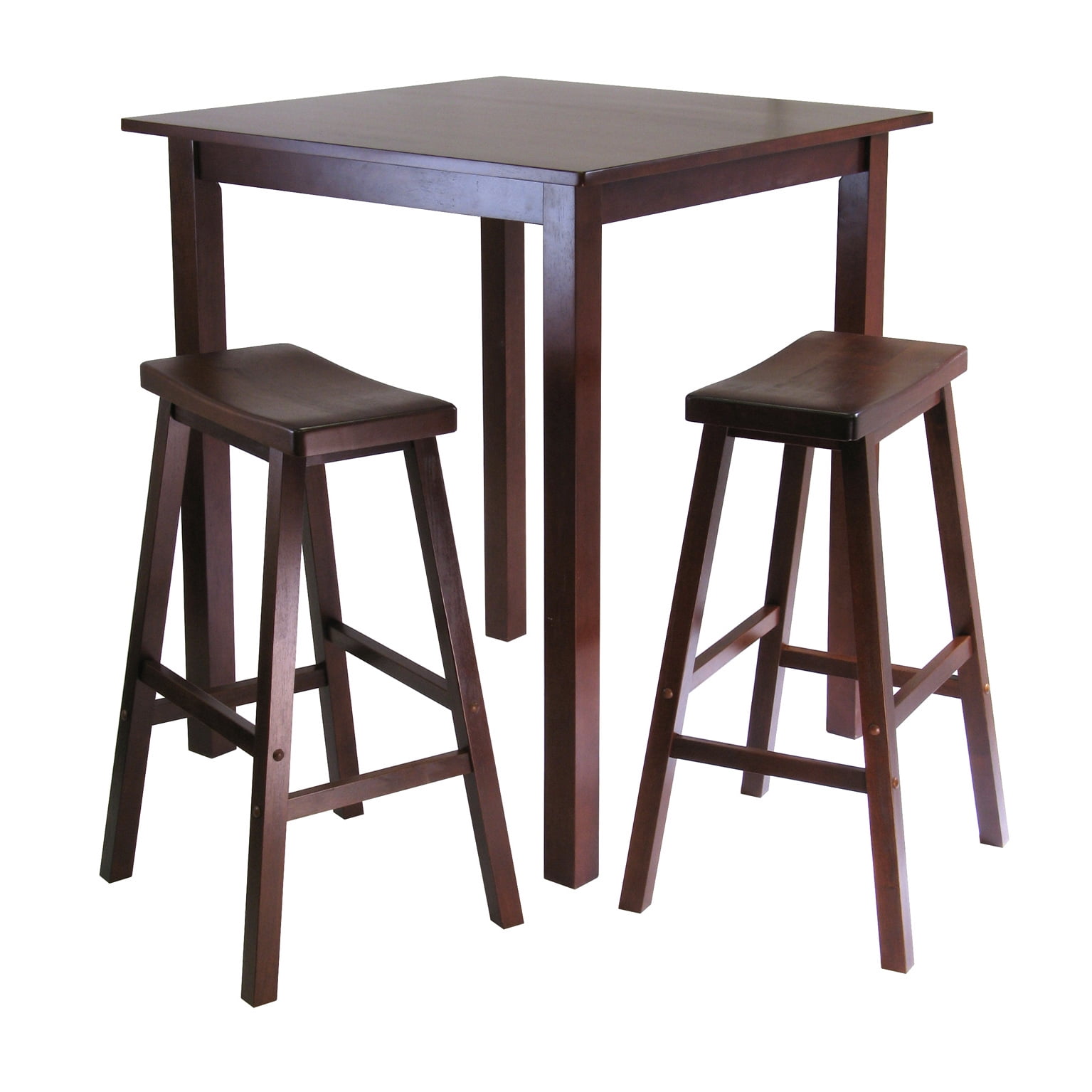 Winsome Wood Parkland 3-Pc High Dining Table with 2 Saddle Seat Bar Stools, Walnut