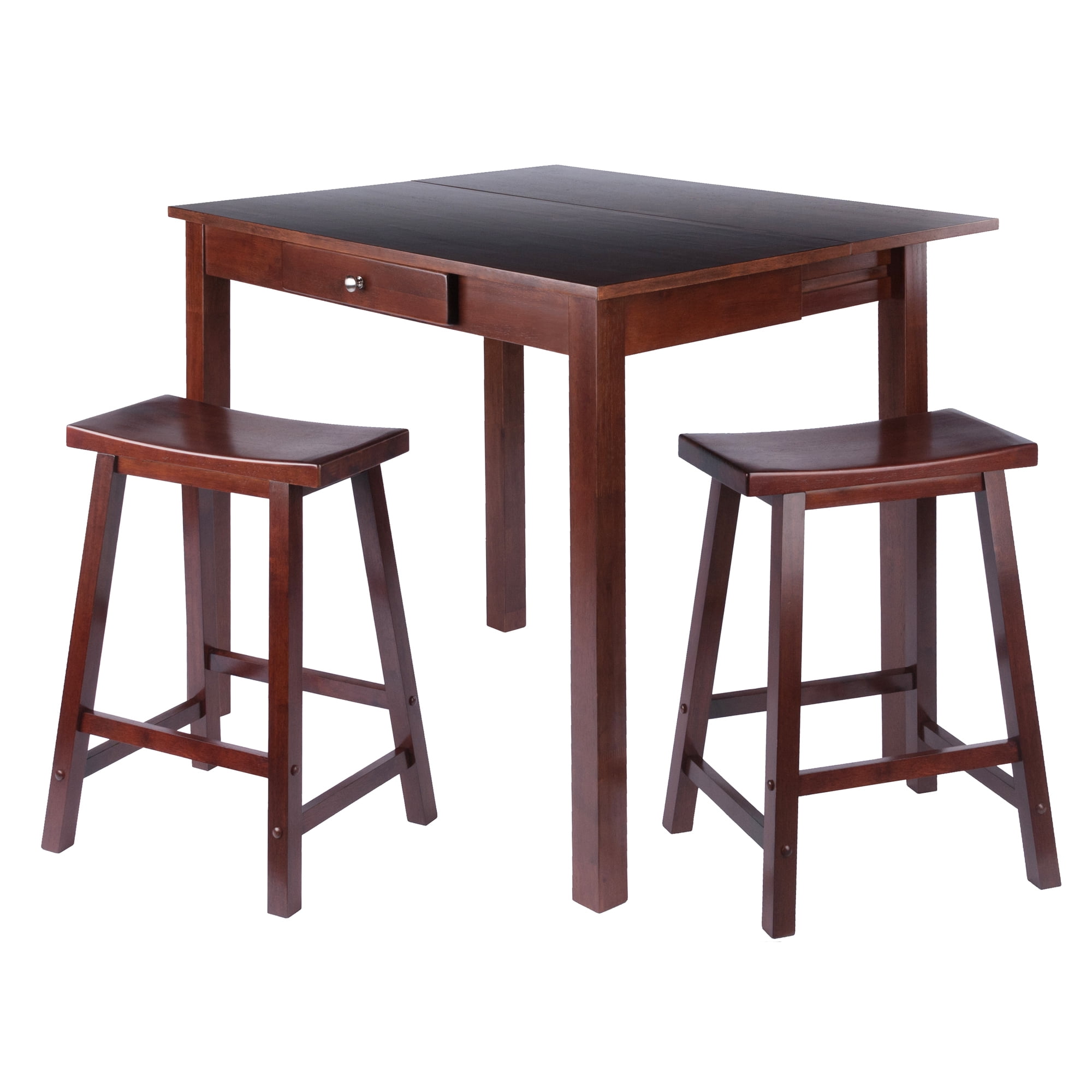 Winsome Wood Perrone 3-Pc Dining Set, High Drop Leaf Table & 2 Saddle Stools