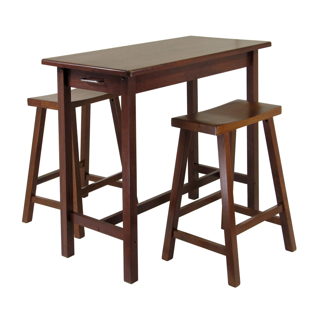 Winsome Wood Sally 3-Pc Breakfast Table with 2 Saddle Seat Counter Stools, Walnut
