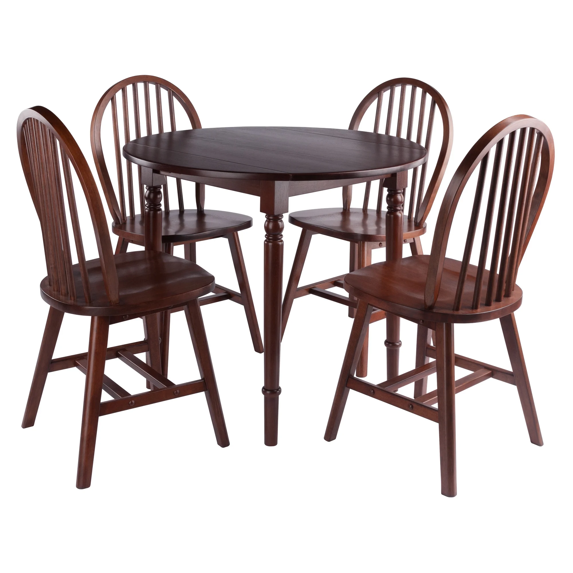 Winsome Sorella 5-Pc Set, Drop Leaf Table with Windsor Chairs, Walnut Finish