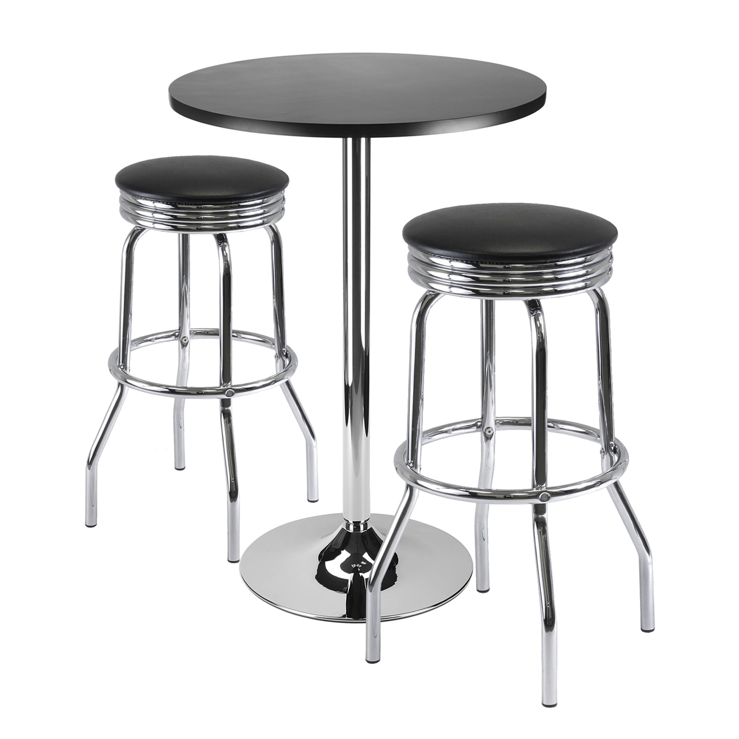 Winsome Wood Summit 3-Pc Pub Table and Swivel Stool Set, Black & Chrome